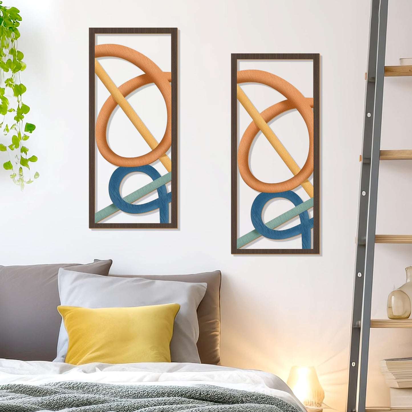 Zzbakress 2 Pcs Mid Century Modern Decor Wooden Geometric Wall Art Abstract Wall Decor Art Elegant Wall Decor for Home Living Room Bedroom