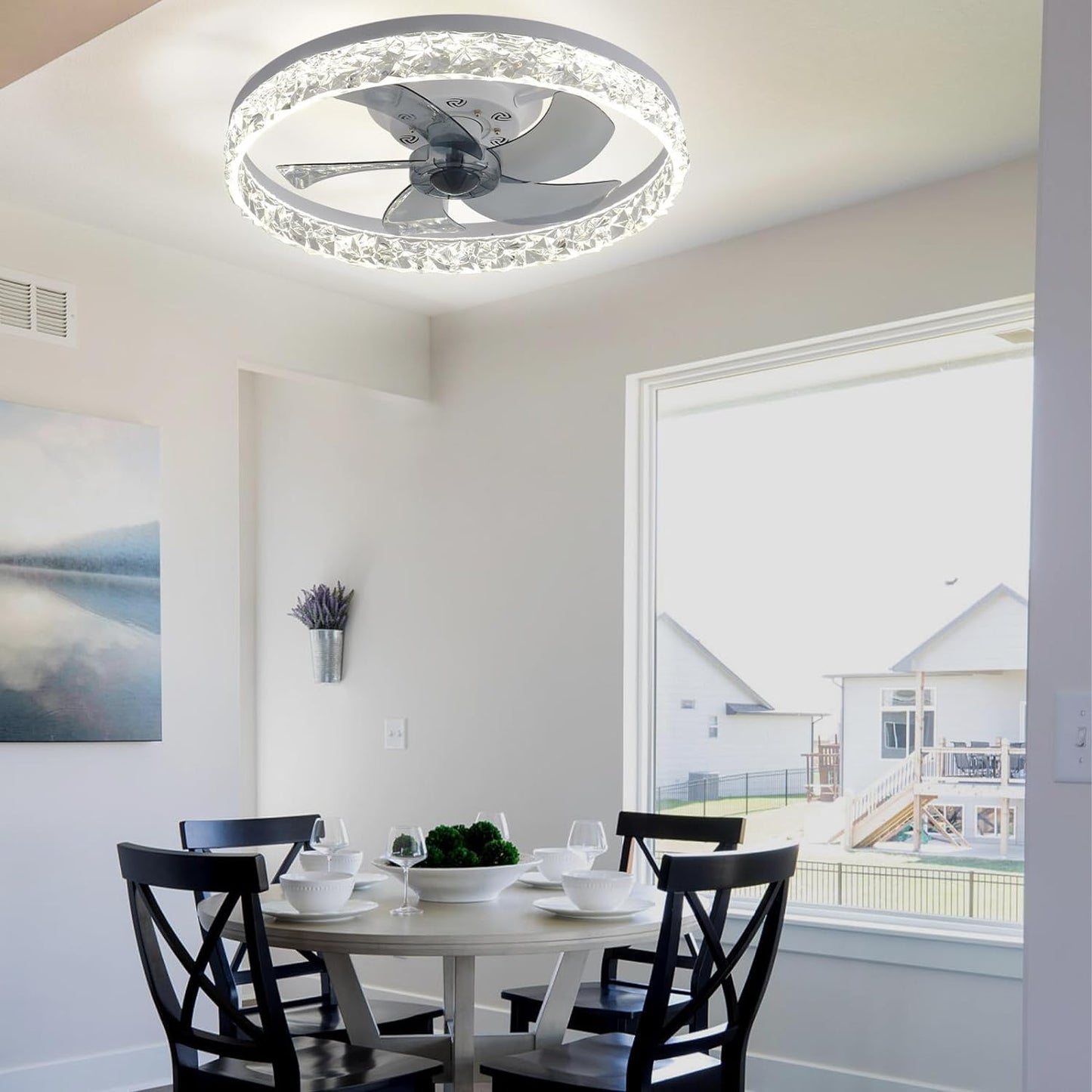 Cainjiazh 20" Modern Low Profile Ceiling Fan with Light Bedroom LED Ceiling Fan with Remote Control, Bladeless Flush Mount White Fan Lights Ceiling Fixtures for Living Room 3000K-6500K Fan Light