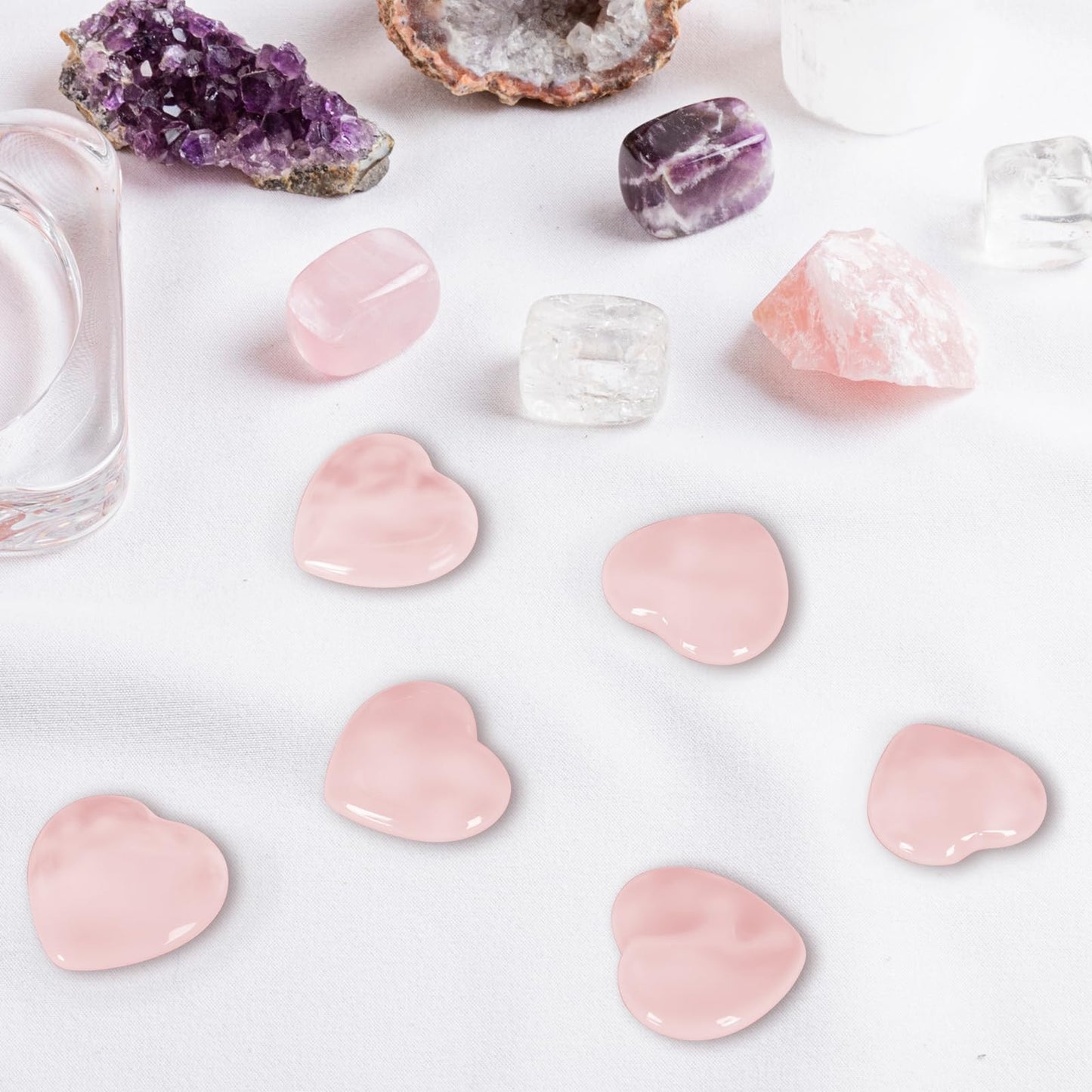 Ditind 10PCS Rose Quartz Heart Healing Crystals – Natural Handcrafted Gemstones for Love, Energy Balancing & Meditation, Crystals and Healing Stones for Spiritual Growth & Relaxation.