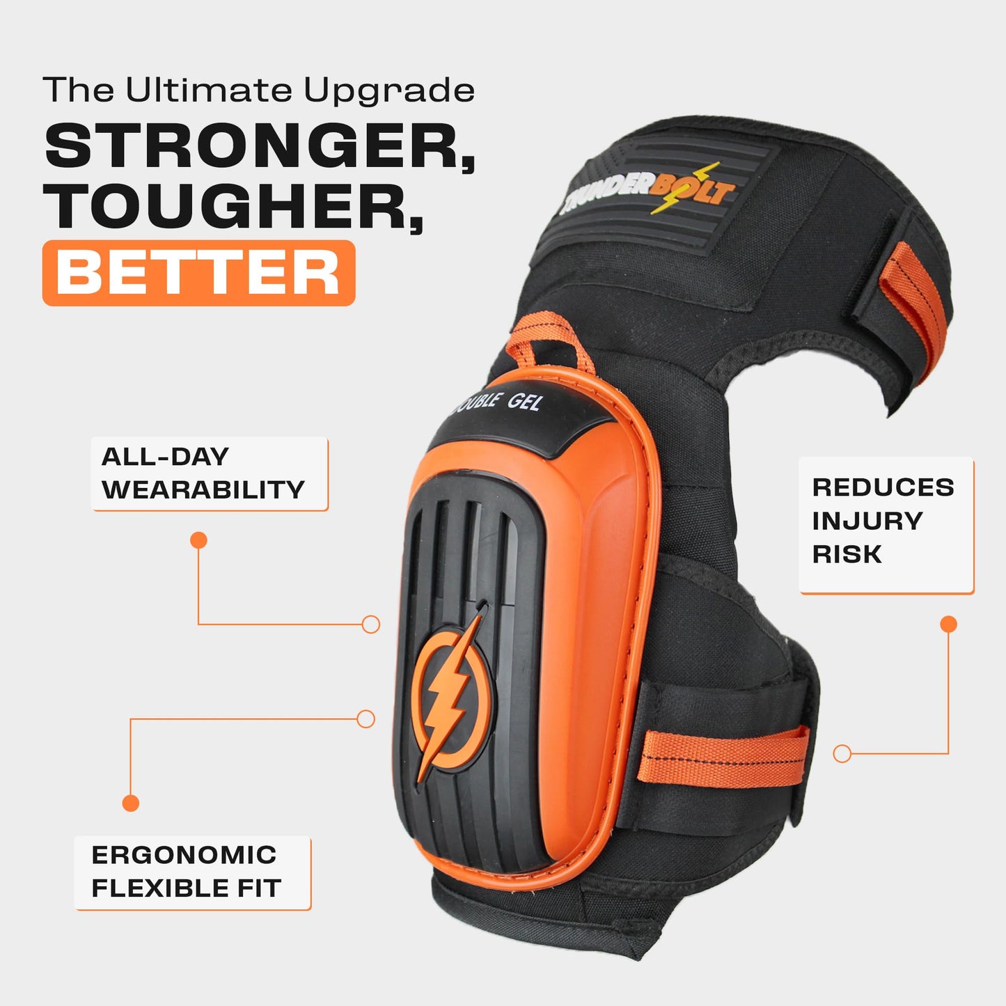 Thunderbolt Knee Pads for Men Construction Knee Pads for Work for Men and Women with Double Gel for Gardening Flooring Roofing Heavy Duty with Extra Thick Foam and Strong Adjustable Non-Slip Straps