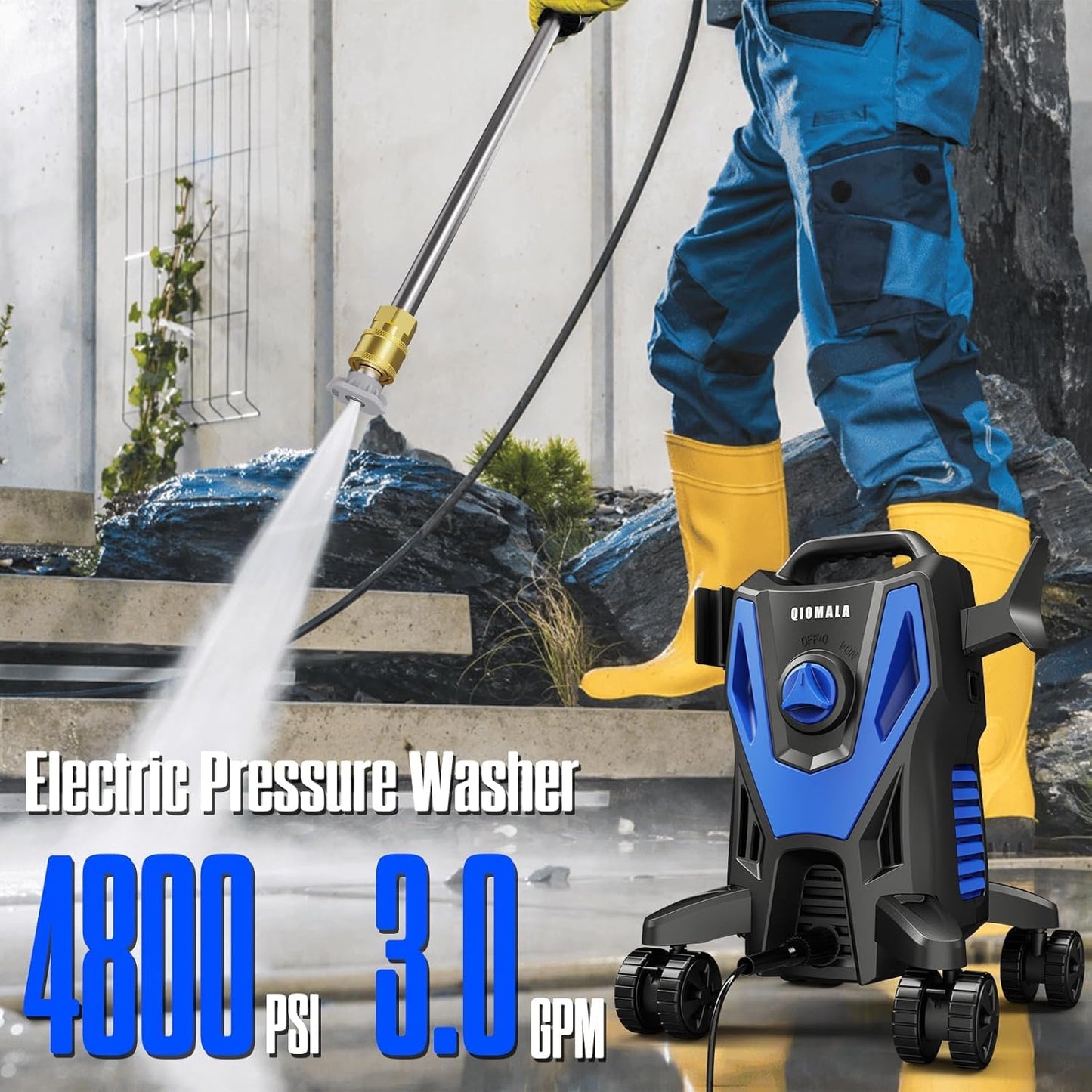 QIOMALA 4800PSI PowerWasher with 4 Quick Connect Nozzles, Foam Cannon for Car, Lane, Patio Cleaning