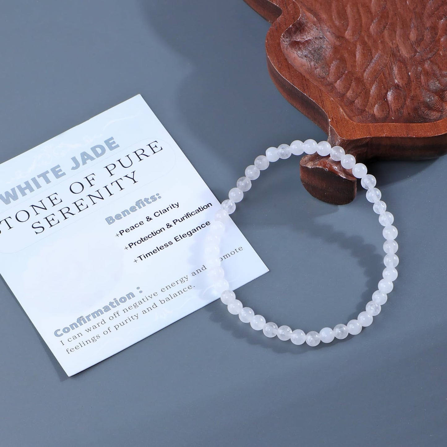 Bymitel 4mm White Jade - Handmade Reiki Gemstone Stretch Bracelet, Natural Beauty & Spiritual Essence, Crystal Healing for Unisex Adults