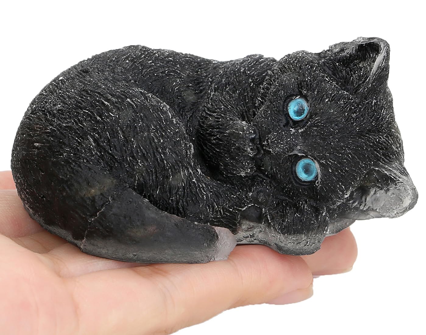 DUQGUHO Black Cat Decor Black Obsidian Crystal Gifts for Cat Lovers Sleeping Cat Statue Figurines Crystal Healing Stone Cute Resin Cat Gifts for Women Home Decoration 1PC