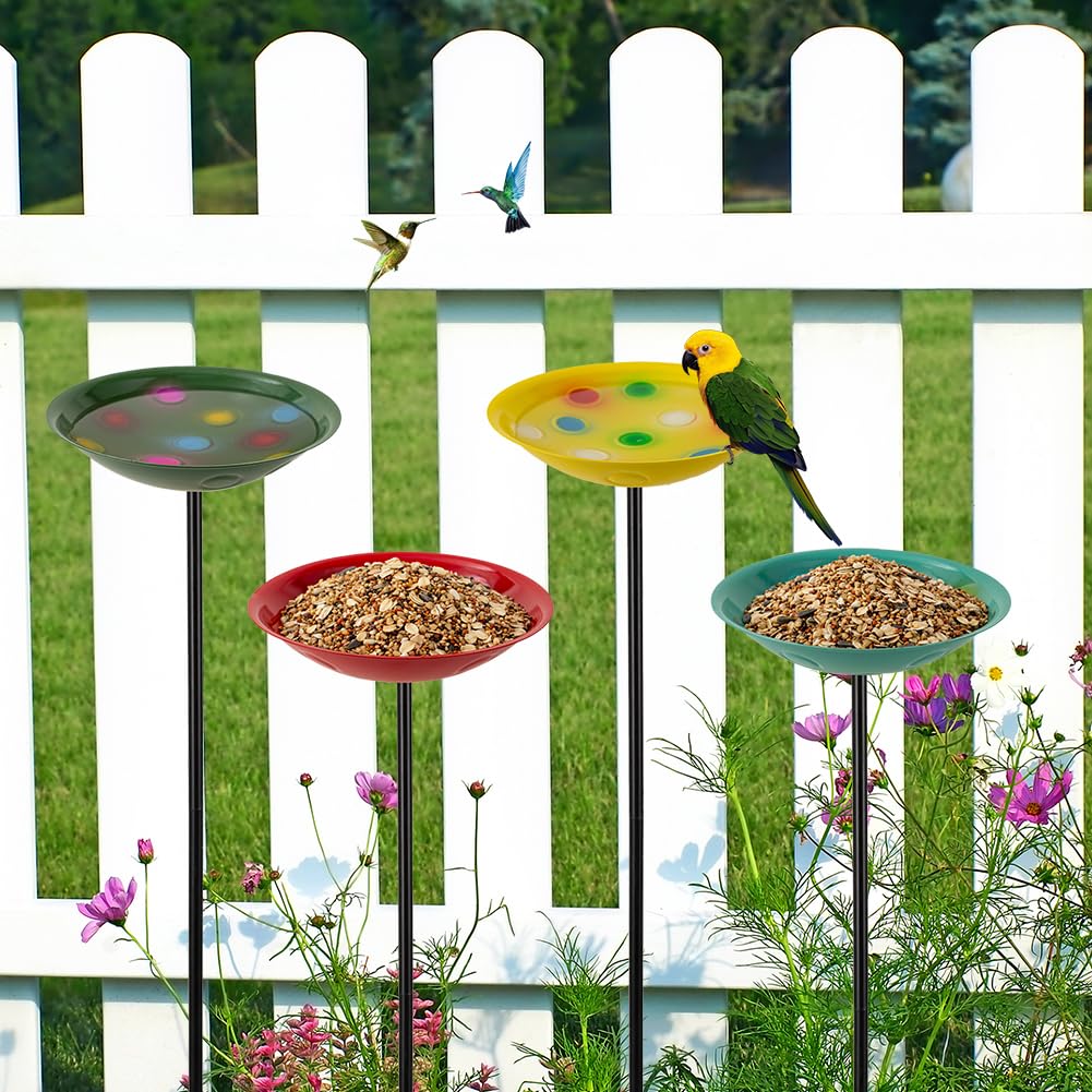 VEWOGARDEN 4 Pack Bird Bath for Outside Small Metal Bird Bath with Stake Outdoor Birdbath Set for Garden, Patio, Lawn Decor