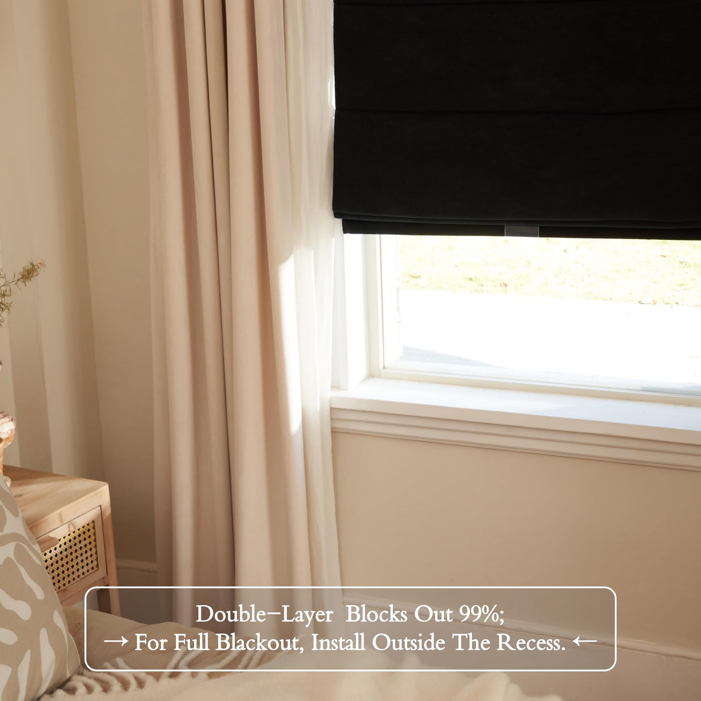 Decleaf Blackout Roman Shades Cordless for Windows, Pull Down Window Shades Blinds with Heavy 430GSM Chenille & White Backing & Thermal Insulated & Hidden Cords, 34x64 Inches (Mottled Black)