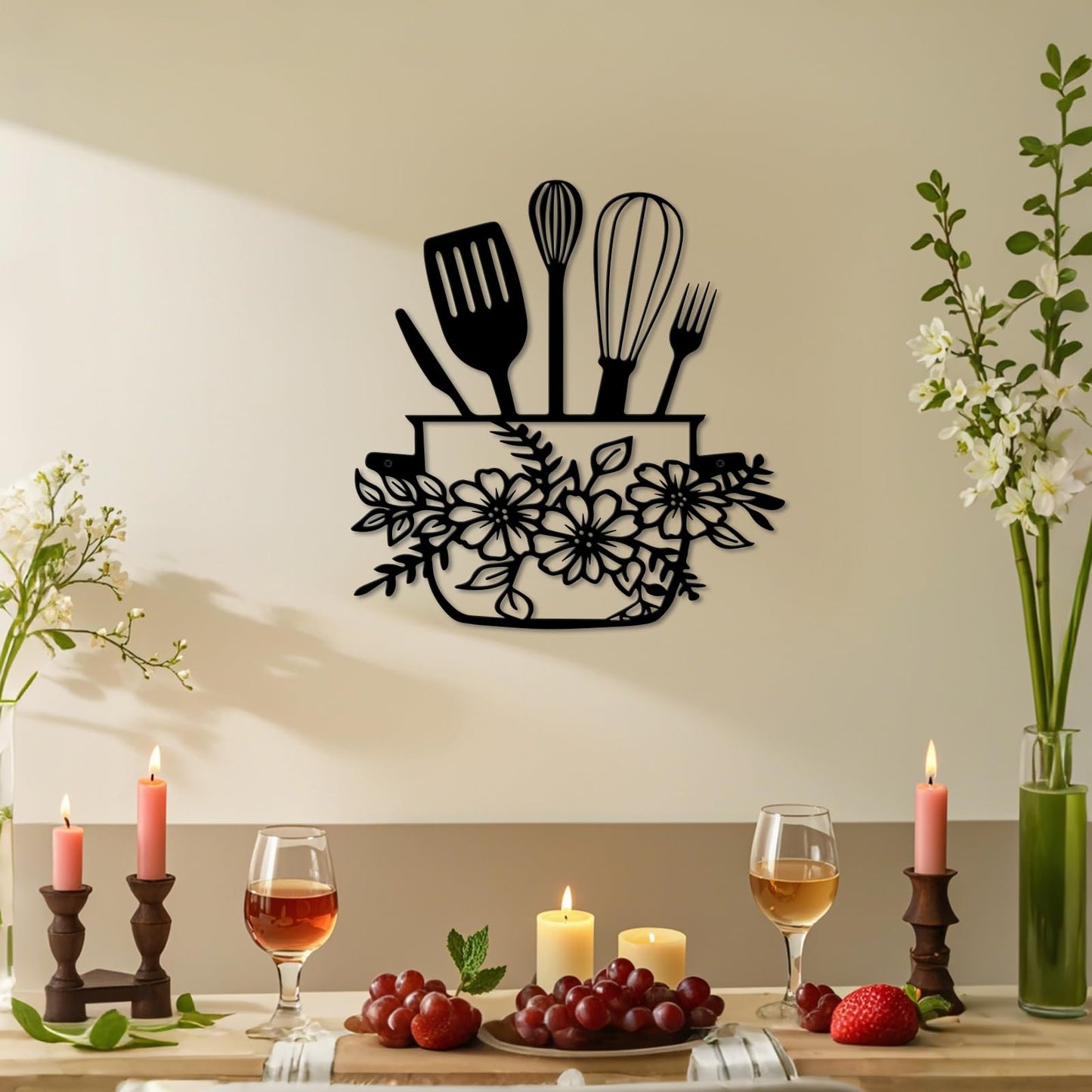 DUOOLN Metal Kitchen Signs Wall Decor, Modern Kitchenware Line Art, Rustic Home Hanging Pictures Country Farmhouse Sign For Mardi Gras Easter Dining Room - Black