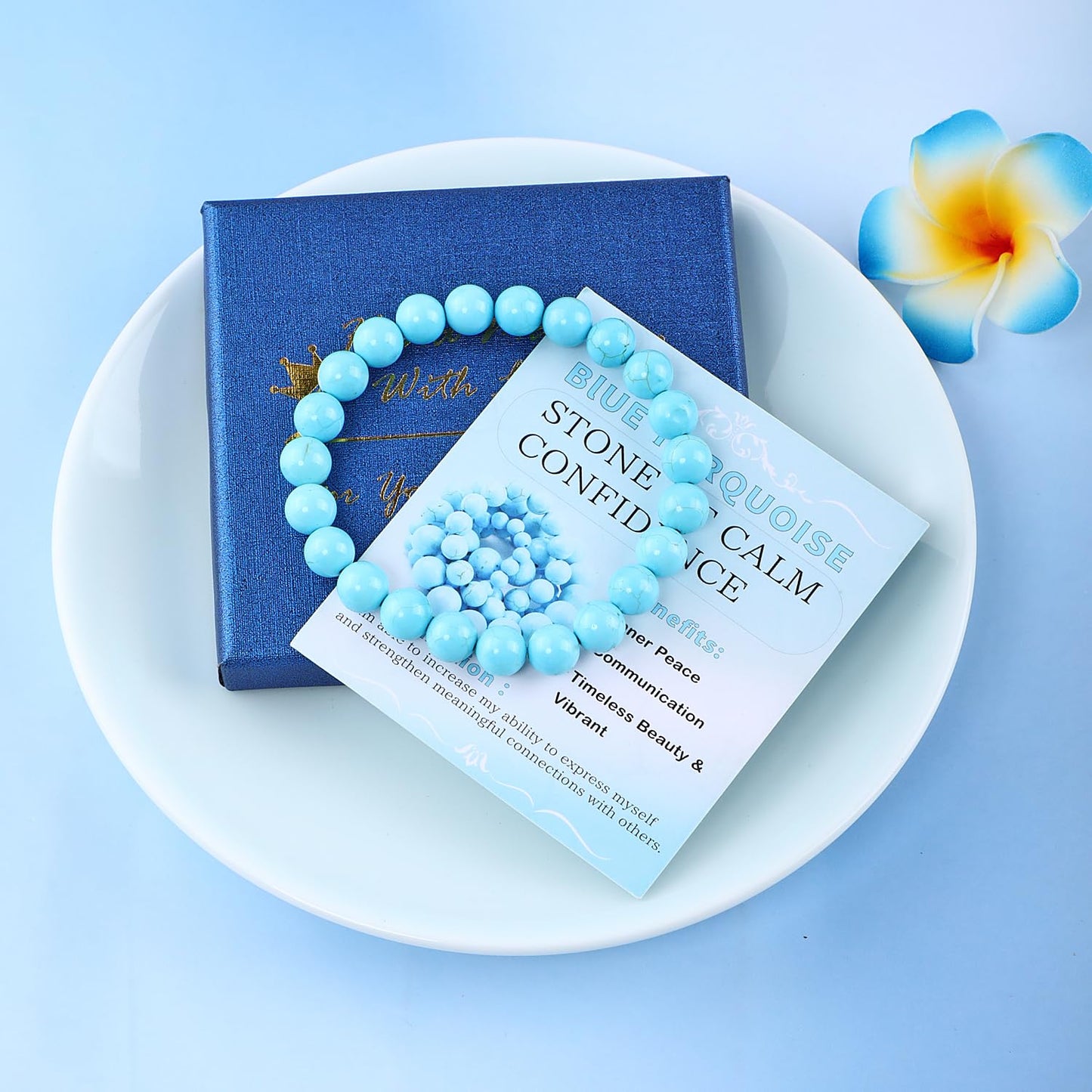 Bymitel 8mm Blue Turquoise - Handmade Reiki Gemstone Stretch Bracelet, Natural Beauty & Spiritual Essence, Crystal Healing for Unisex Adults