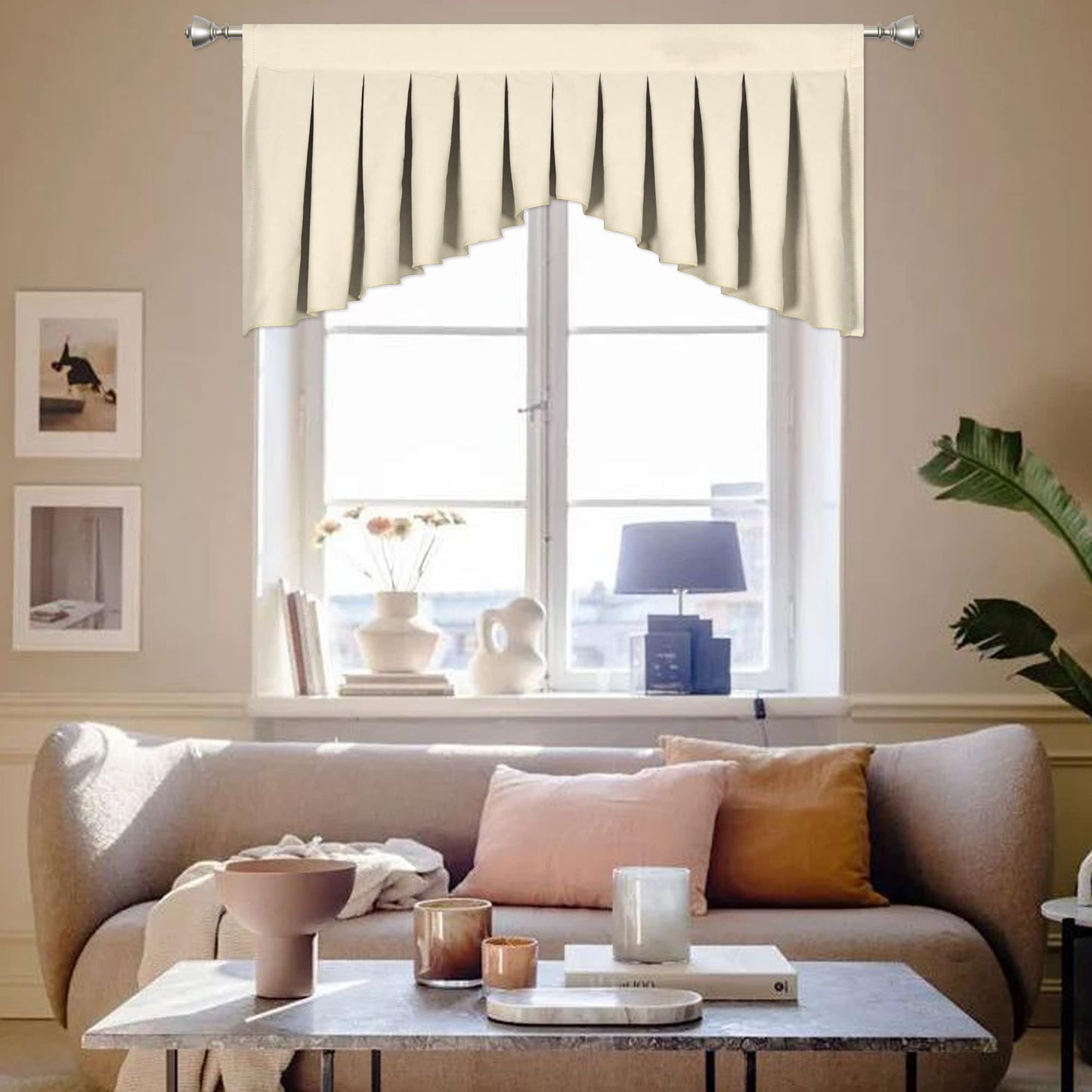 OYRING Valances for Windows Beige Window Valance for Living Room Rod Pocket Blackout Valance for Kitchen，Pack of 1 （Beige 39" W x 20" L）