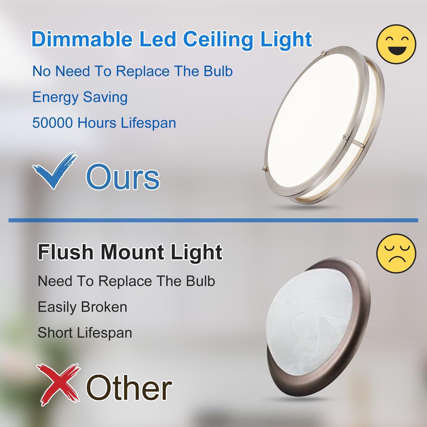 DLLT Flush Mount LED Ceiling Light: 13 Inch 5CCT (3000K-6000K) & Dimmable Ceiling Light Fixtures for Bedroom Hallway - 24W Modern Brushed Nickel Super Bright Kitchen Lighting Fixtures Ceiling