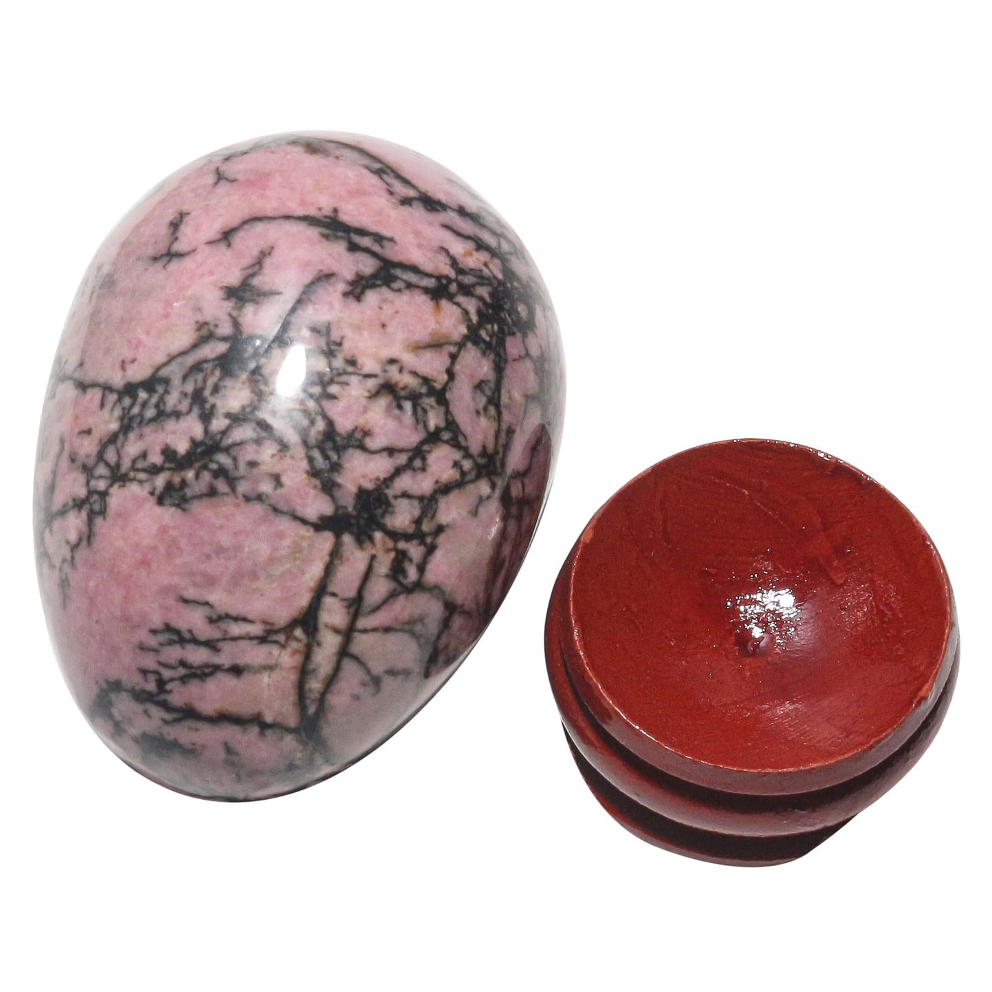 Casaper 2" Natural Rhodonite Egg with Wood Stand for Home Decoration, Polished Crystal Pocket Palm Sphere Fengshui Figurines Healing Reiki