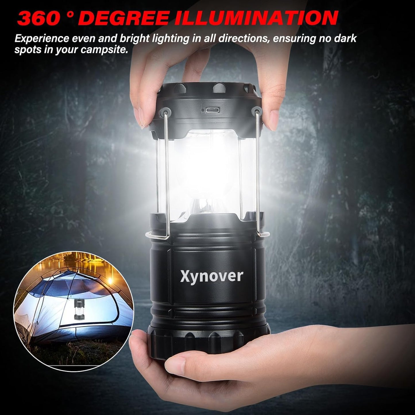 Xynover 4-Pack Solar Camping Lanterns,Rechargeable LED with USB/Solar/AA Battery,Magnetic Base,Hanging Hook,Collapsible, Waterproof for Emergency, Hiking,Hurricane,Campsites,Lanterns for Power Outages