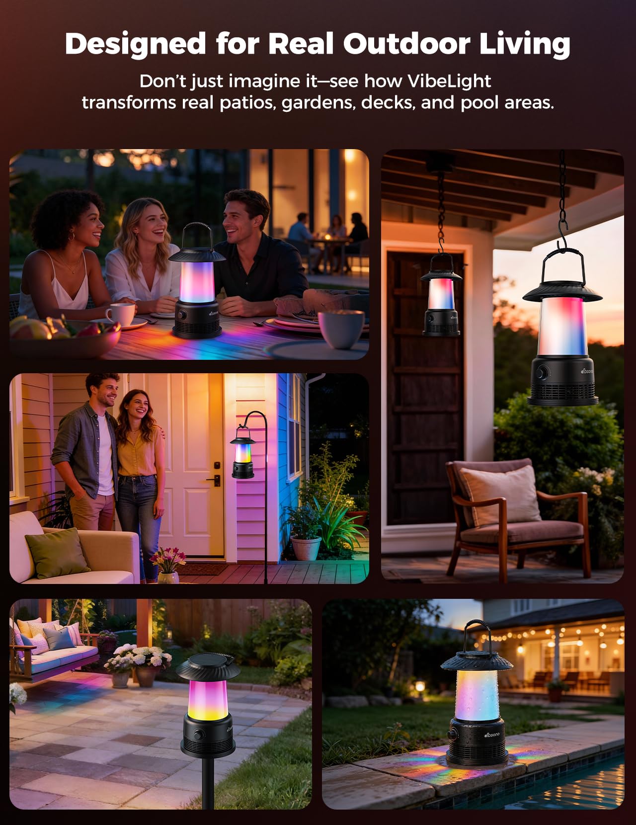 dbsono Outdoor Solar Speakers Home Decor: 2-Pack 30W Stereo Sound with 360° LED Lights|Multi-Sync 100Pcs|IPX7 Waterproof|20H Playtime|Bluetooth 5.4|Lanterns for Patio/Pool/Yard, Gifts for Women Men