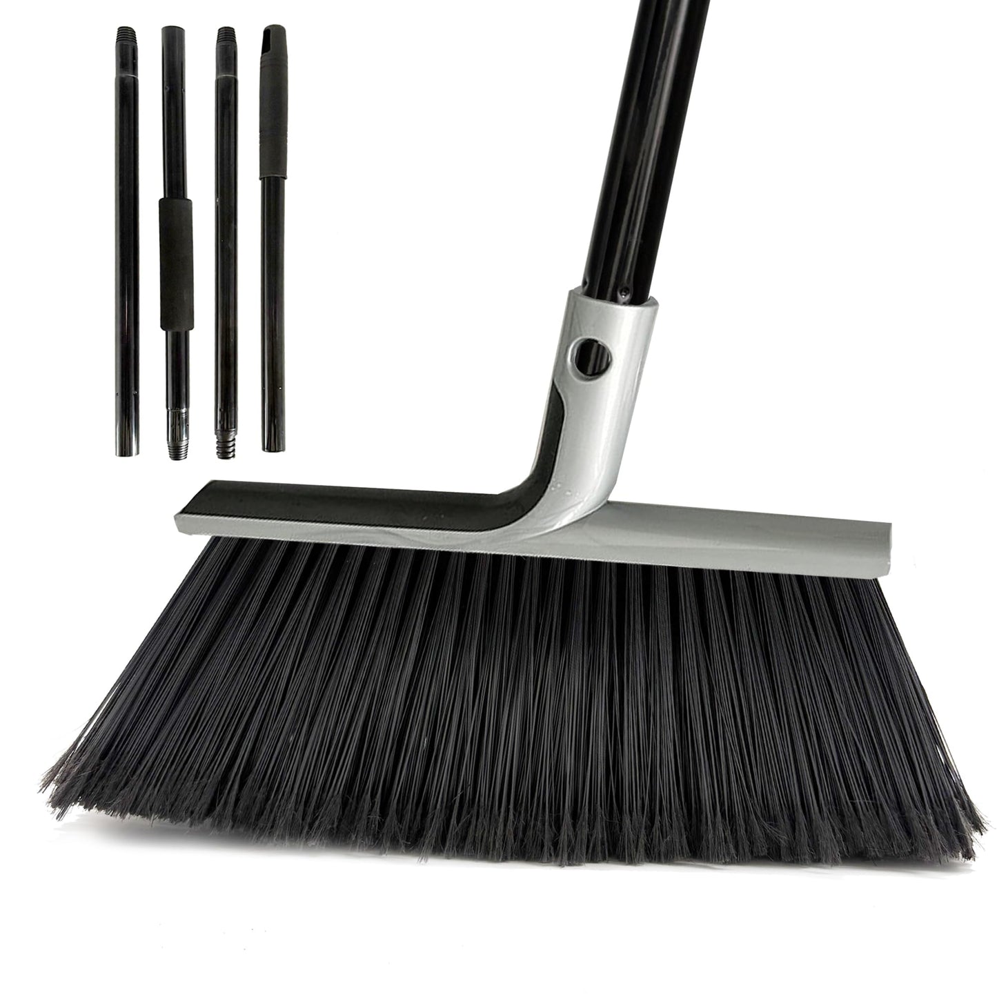 BSMstone Large Angle Brooms Indoor Outdoor Broom with Long Handle Stiff Bristle Sweeper for Kitchen Garage Deck Courtyard Lobby Patio Lawn Leaves (Gray)