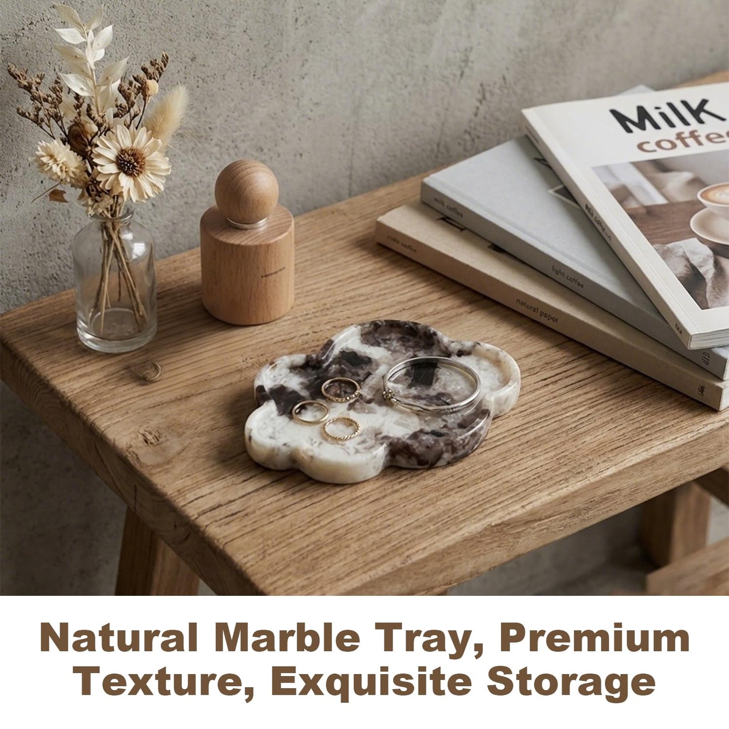 Terramason Natural Marble Tray Cloud Shape Vanity Trays, Jewelry Trays Holder Dish for Bathroom Countertop Home Decor Gift Black Needle