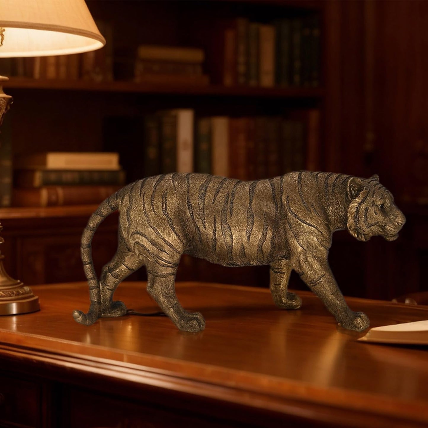 Juliahestia Lifelike Tiger Statue Large Animal Figurines Bronze Resin Decoration for Home Office Desk Shelf Stockholm Style Room Decor Unique Wild Animal Sculpture Gifts for Men