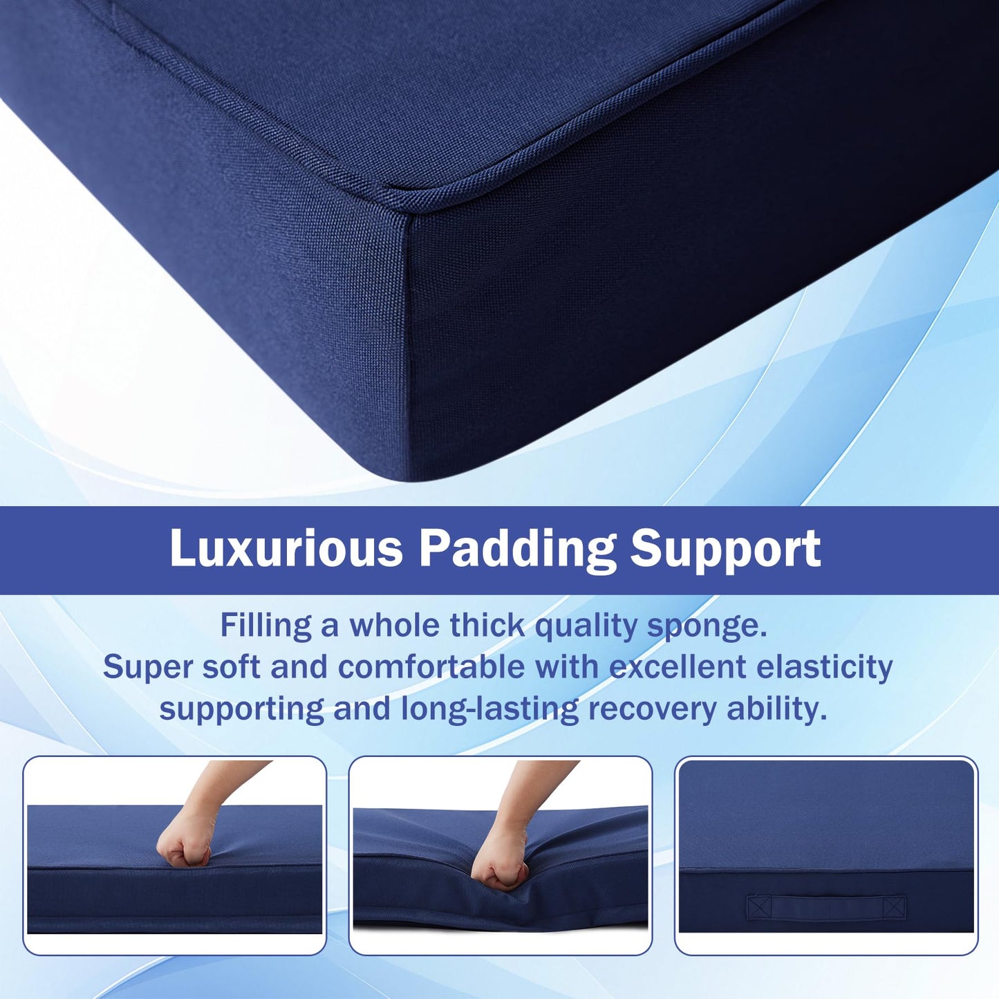 IASEAHK Patio Chair Cushions, 19" x 19" x 3" Outdoor Chair Cushions Set of 4, Waterproof Outdoor Cushions for Patio Furniture, Outdoors Seat Cushions Set of 4 with Handle and Ties, Navy Blue