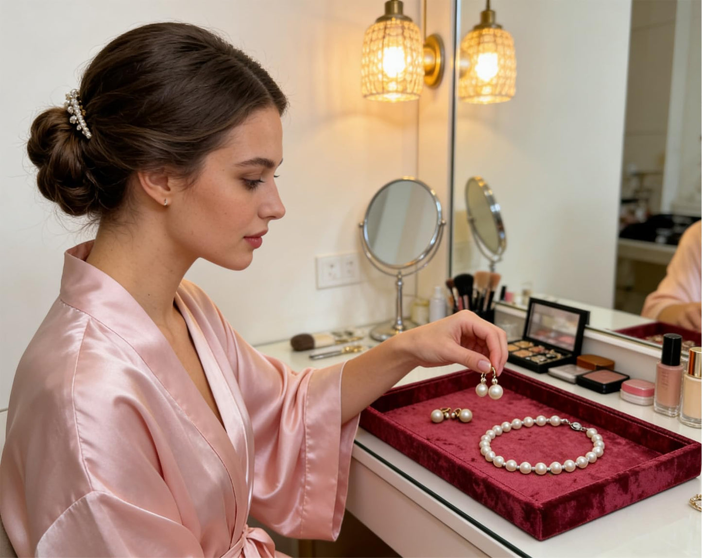 AgentMoon 2 Pieces Set Decorative Jewelry Tray,Makeup Removed Tray or Storage Tray for Eyeglasses Phone Watch Bracelet Earring.Special Velour Lining Fully Wrapped. (2PCS) (Embossed Red)