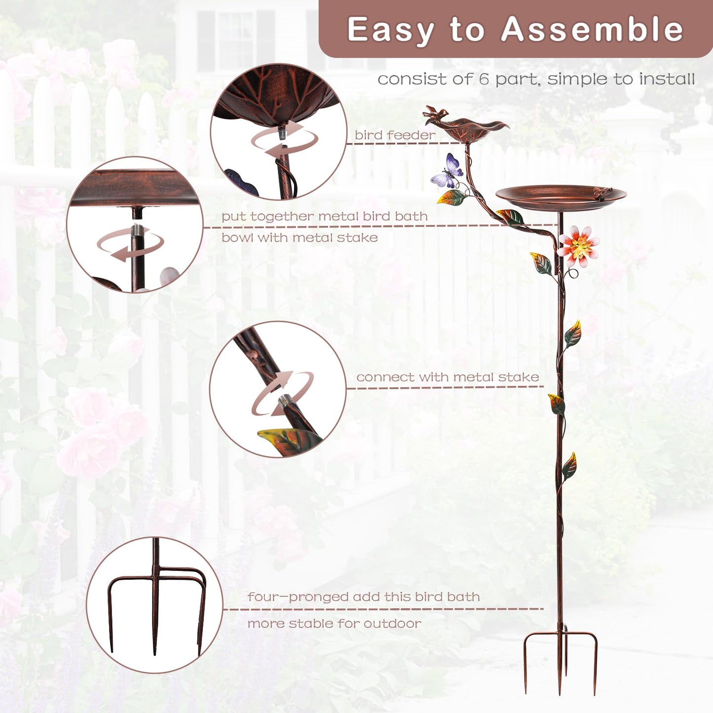 MUMTOP Bird Baths and Feeder for Outdoors, 55 inch Height Metal Birdbath Antique Garden Bird Feeder with Metal Stake for Garden Outside Yard Lawn Decorations, Copper
