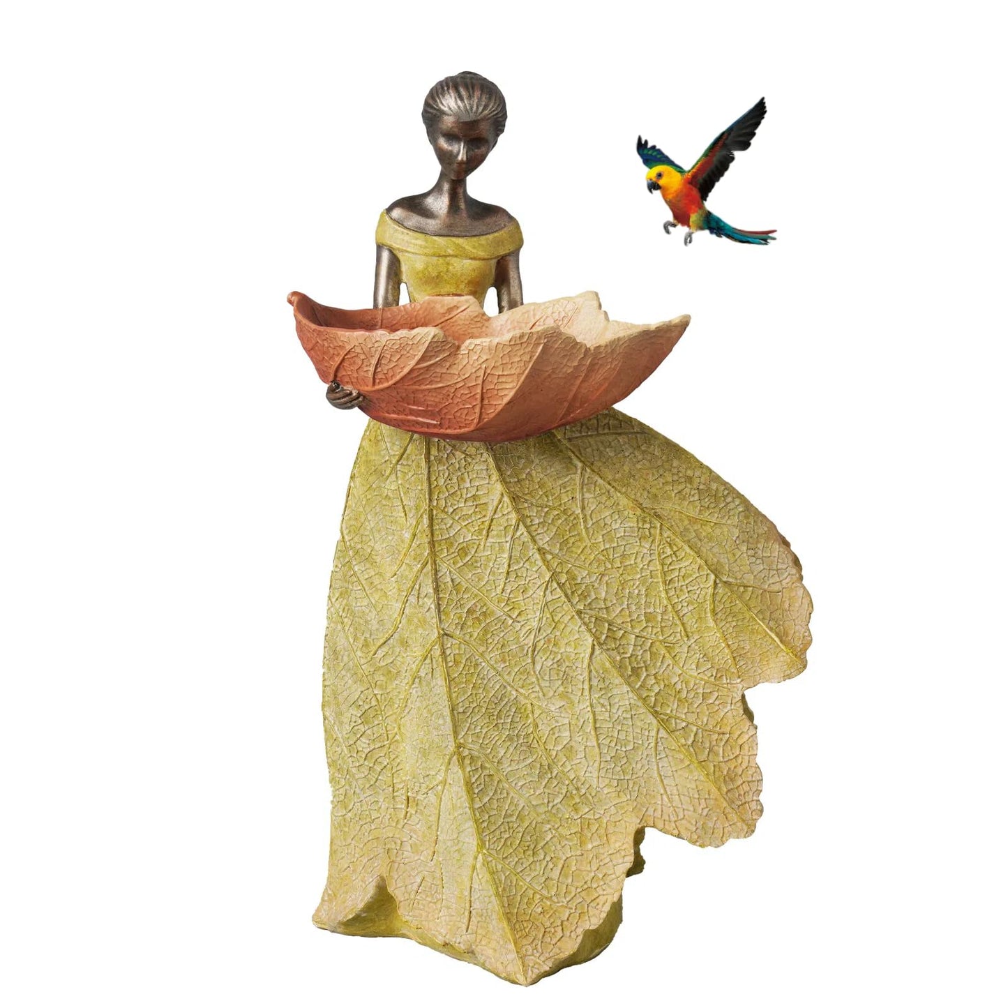 DiliComing Fairy Garden Statue Bird Feeder - 12 Inch Fairy Statue for Home Decoration, Resin Outdoor Statues for Garden Decoration, Best Bird Feeder Gift for Women(Yellow)