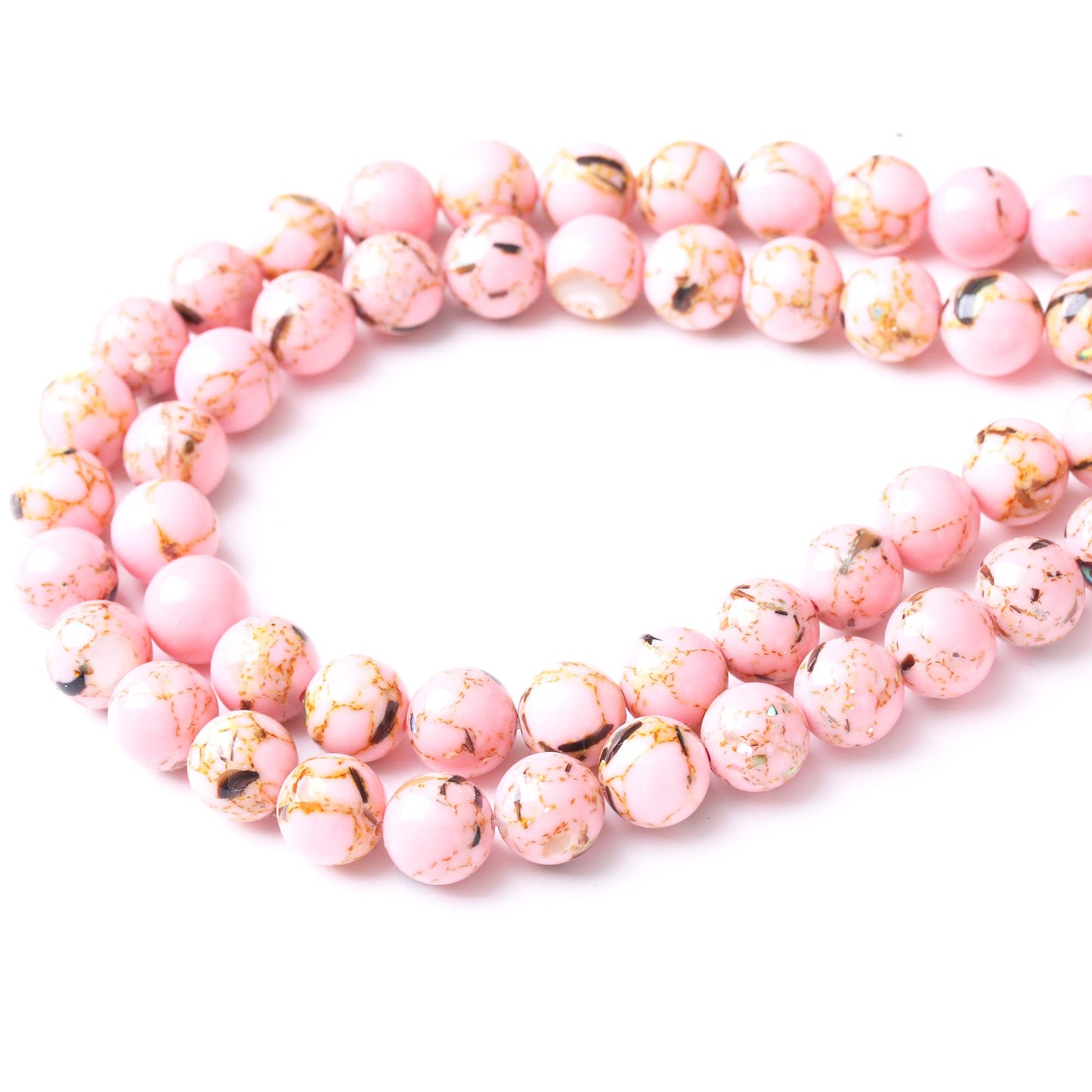 10MM Pink Shell Turquoises Round Loose Beads Natural Gem Beads Crystal Energy Stone Beads for Jewelry Making DIY Bracelet Necklace