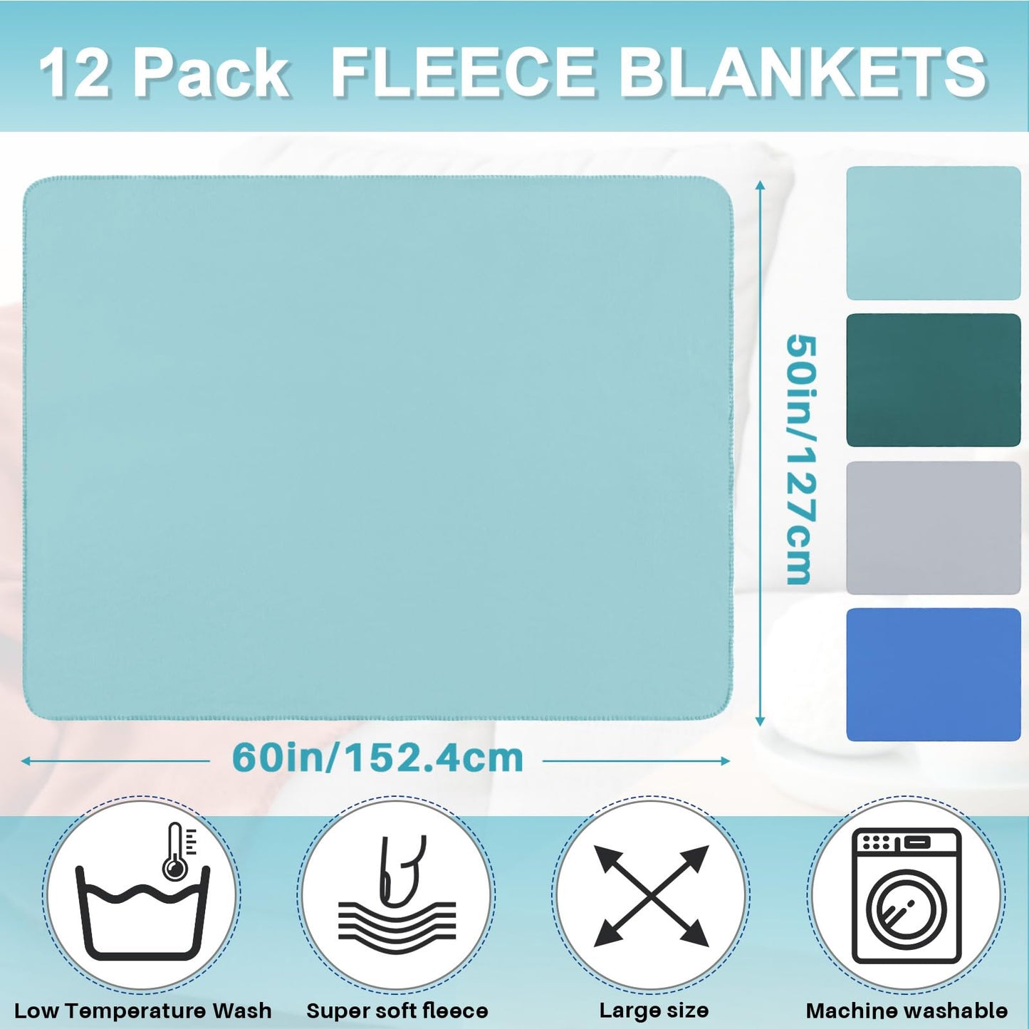 Newwiee 12 Pcs Fleece Throw Blankets Bulk 50'' x 60'' Oeko-tex Standard 100 Certified Spring Outdoor Wedding Guest Blankets Lightweight for Sleepover Donation Lap Pet Sofa Home (Green Shades)