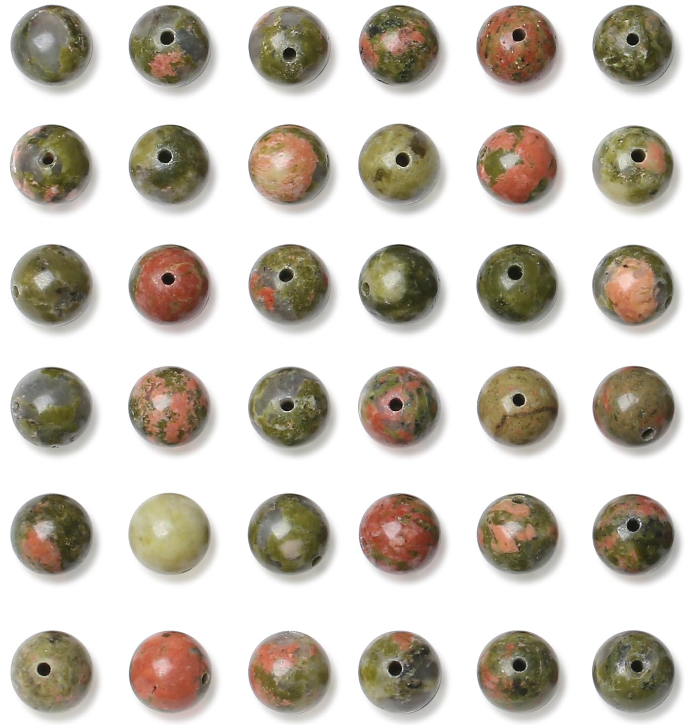 QINJIEJIE 100pcs 8mm Unakite Round Loose Beads, Brown and Pink