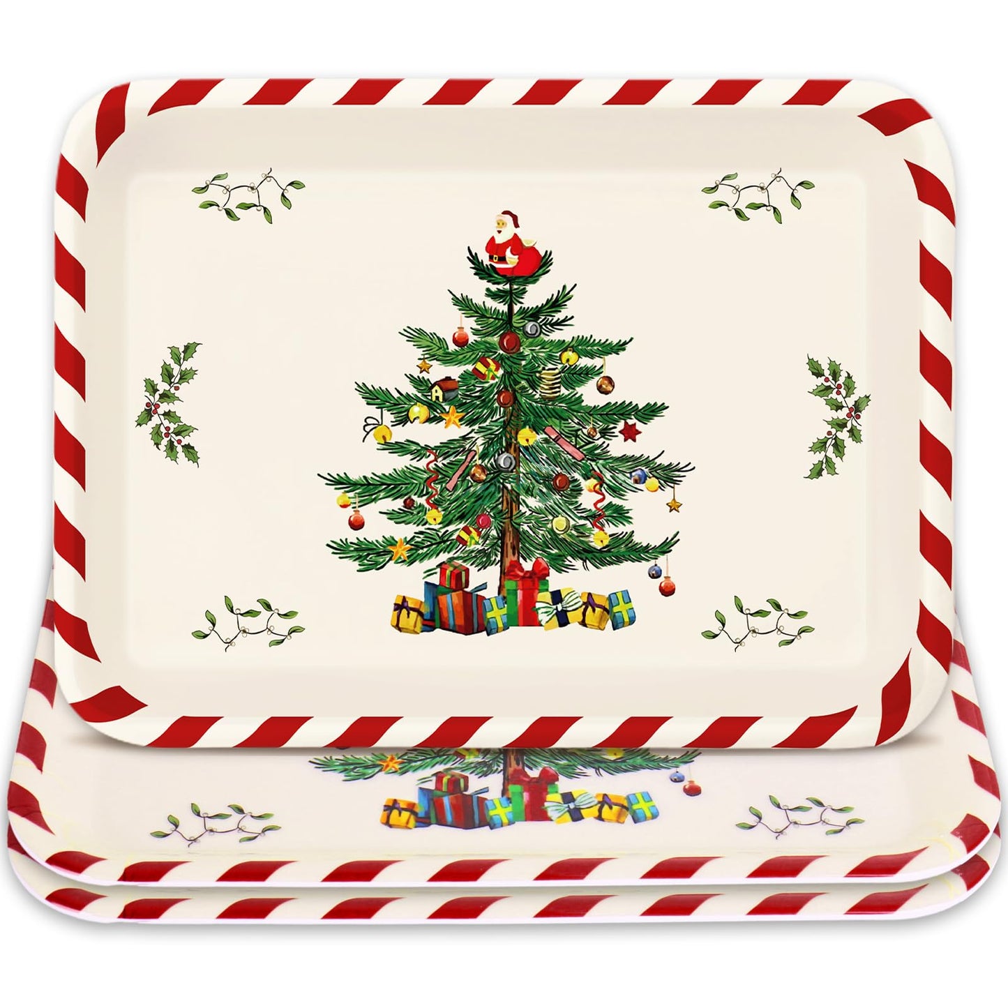 Whaline 3 Pcs Christmas Serving Trays Xmas Tree Plastic Serving Platters Dishes for Holiday Party Breakfast Lunch Dinner Food Snack Supplies, 10 x 13 Inch
