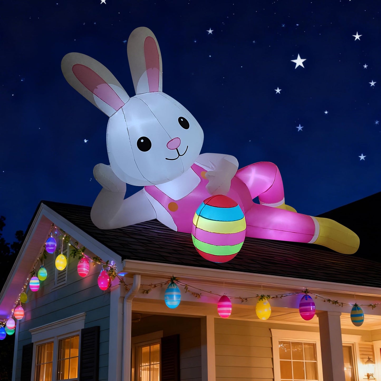 12ft Giant Easter Bunny Inflatable Lying Bunny Outdoor Decorations Blow up Decor for Yard Decor/Lawn/Garden/Holiday Party