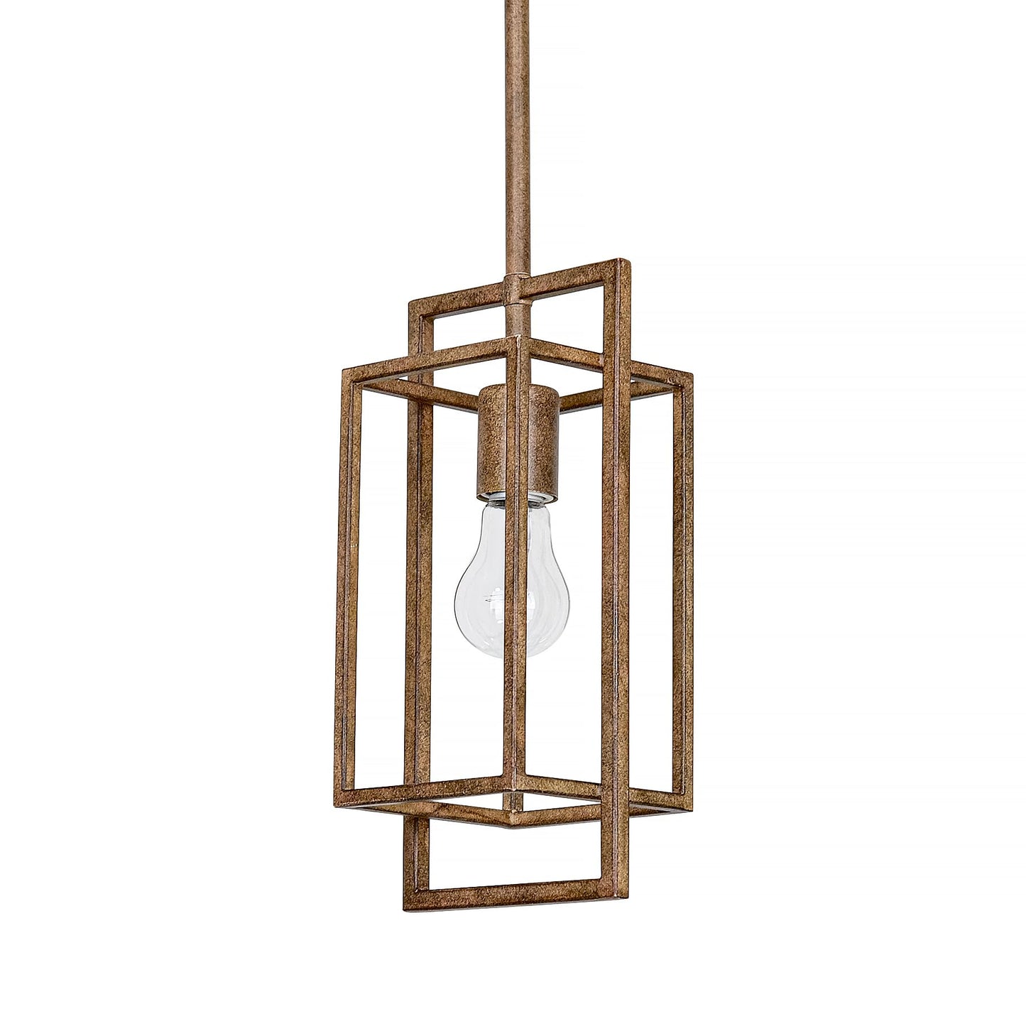 Wrlmfy Antique Brown Pendant Lighting Fixture with Geometric Metal Cage, 1-Light Retro Inspired Farmhouse Mini Hanging Lamp with Height Adjustable Rods for Kitchen Island, Cafe Bar, Dining Room