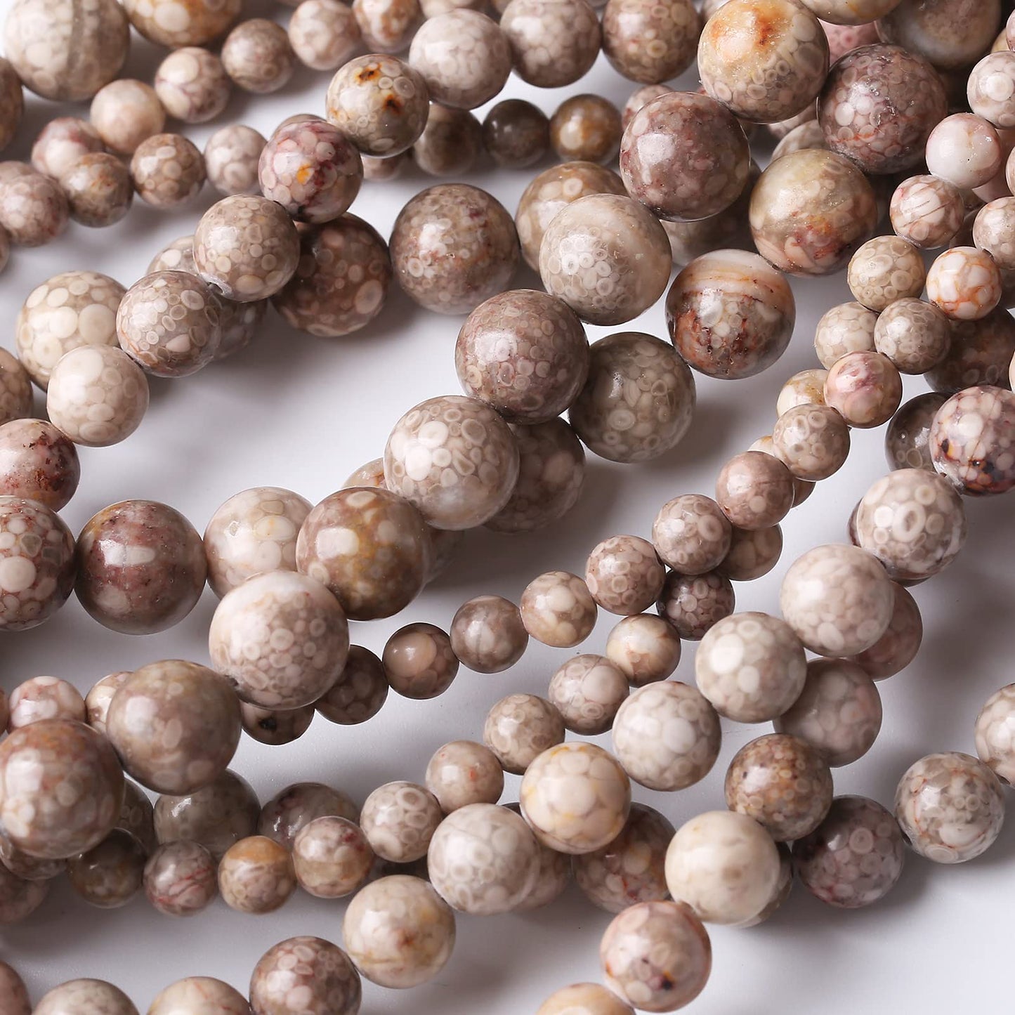 60PCS 6MM Natural Flowery Cowry Fossil Stone Beads Energy Healing Beads for DIY Jewelry Bracelet Necklace Making for Jewelry Making15Inch