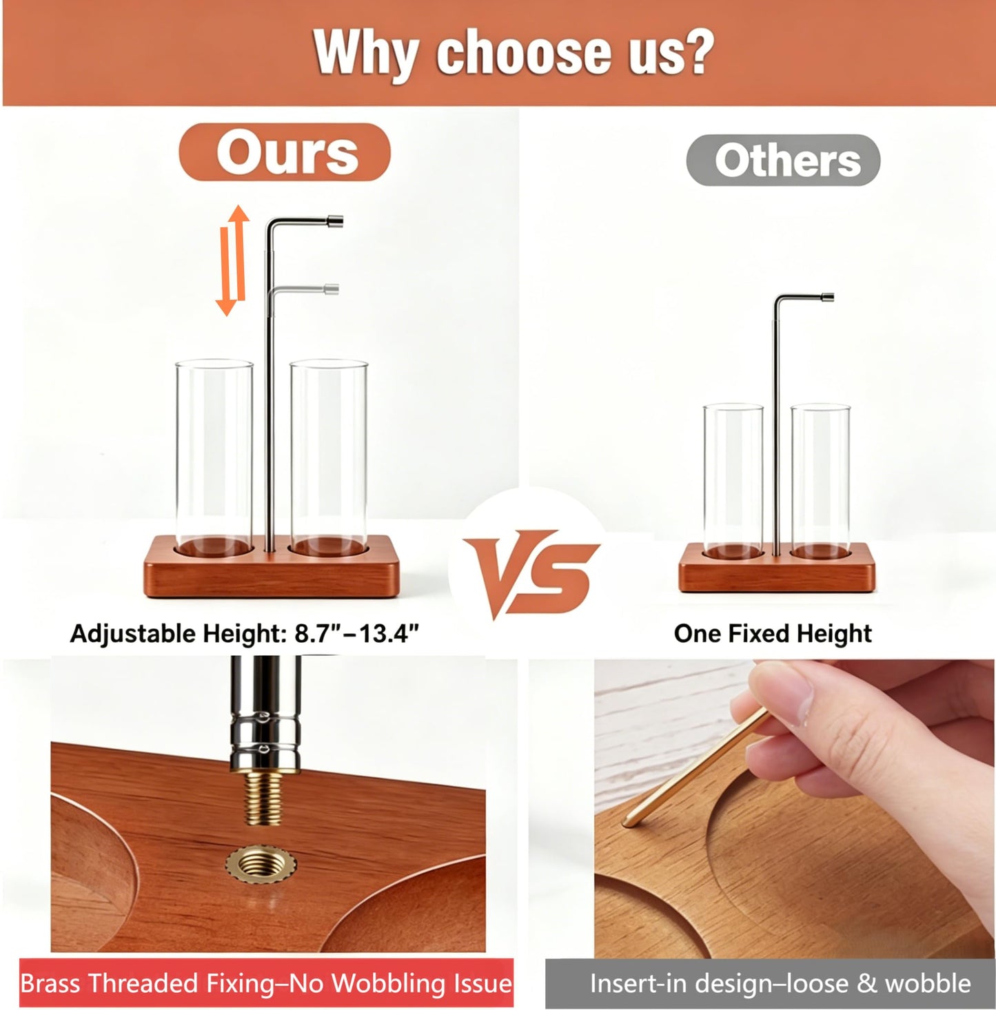 2 in 1 Incense Holder Modern Design– Adjustable Height (8.7"-13.4") with Secure Connection and, Vertical Incense Burner for Sticks & Cones, Glass Ash Catcher for Yoga Meditation Home Office Decor