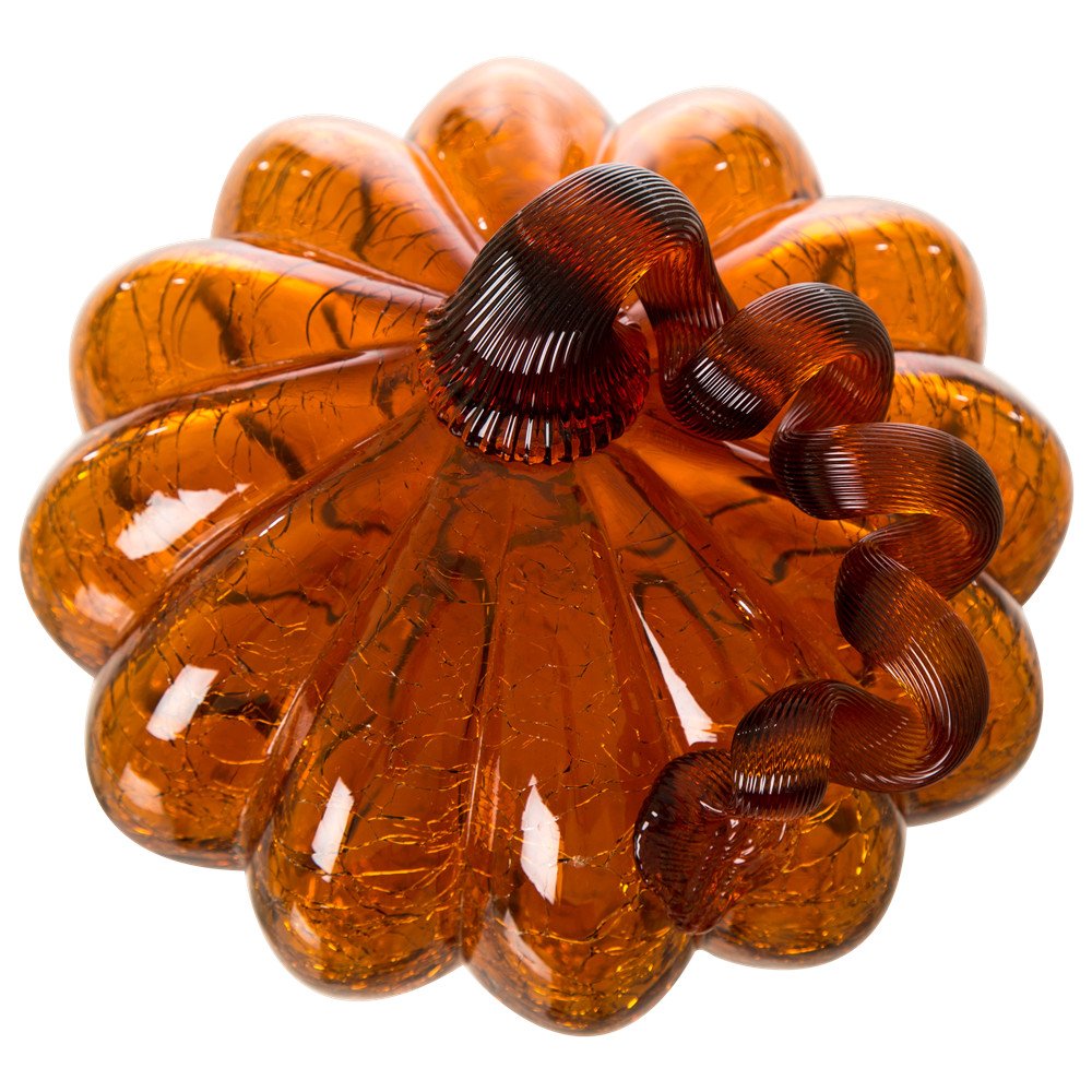 Glitzhome Hand Blown Glass Pumpkin Table Top Home Décor, 5.51", Amber