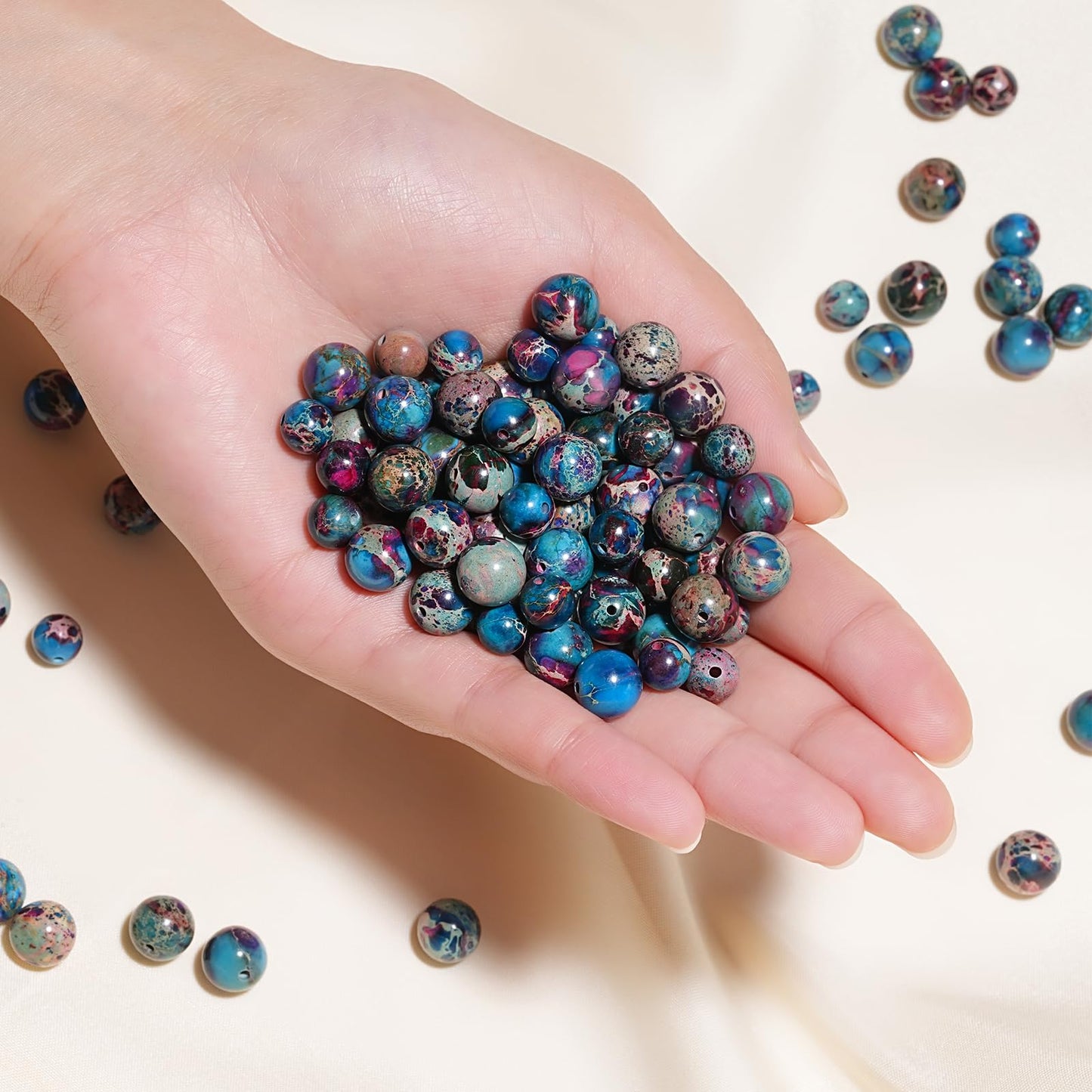 10mm Natural Blue Imperial Jasper Gemstone Beads Polished Round Smooth Stone Beads for Bracelets Jewelry Making 15inch Loose Beads