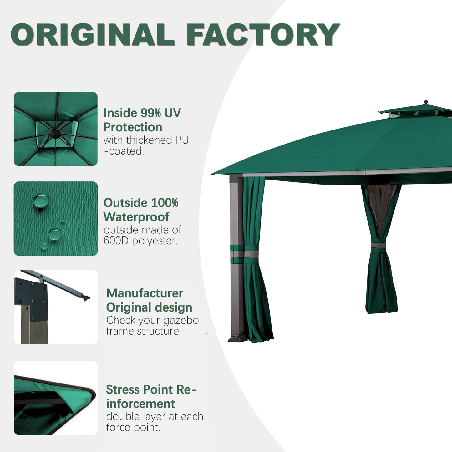JANCANOPY 10X12 Replacement Gazebo Top for Eagle Brooke Gazebo Model A101007600, A101007603, A101007604, (Forest Green)