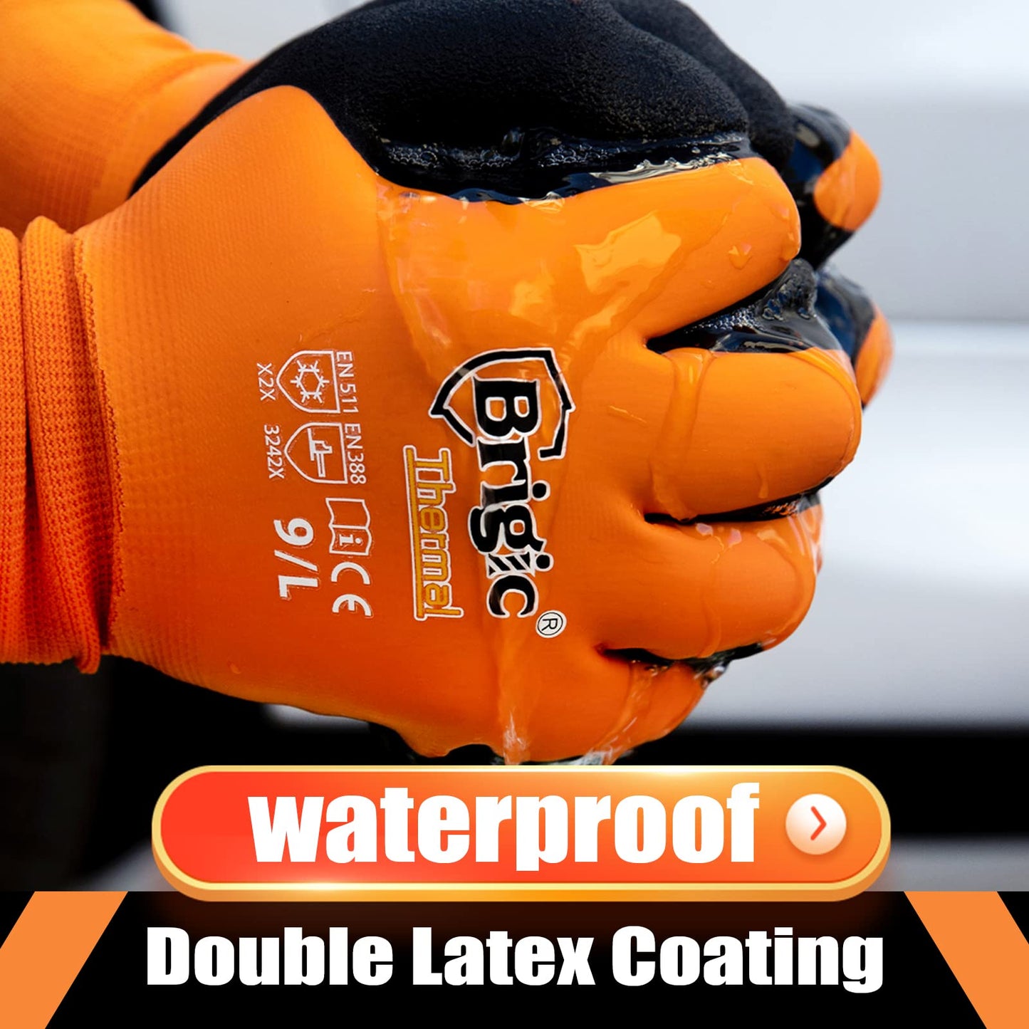 Brigic Winter Work Gloves for Men, Waterproof Work Gloves for Cold Weather, Insulated Freezer Gloves, Keep Working at 0℃/32℉, XL 1 pair
