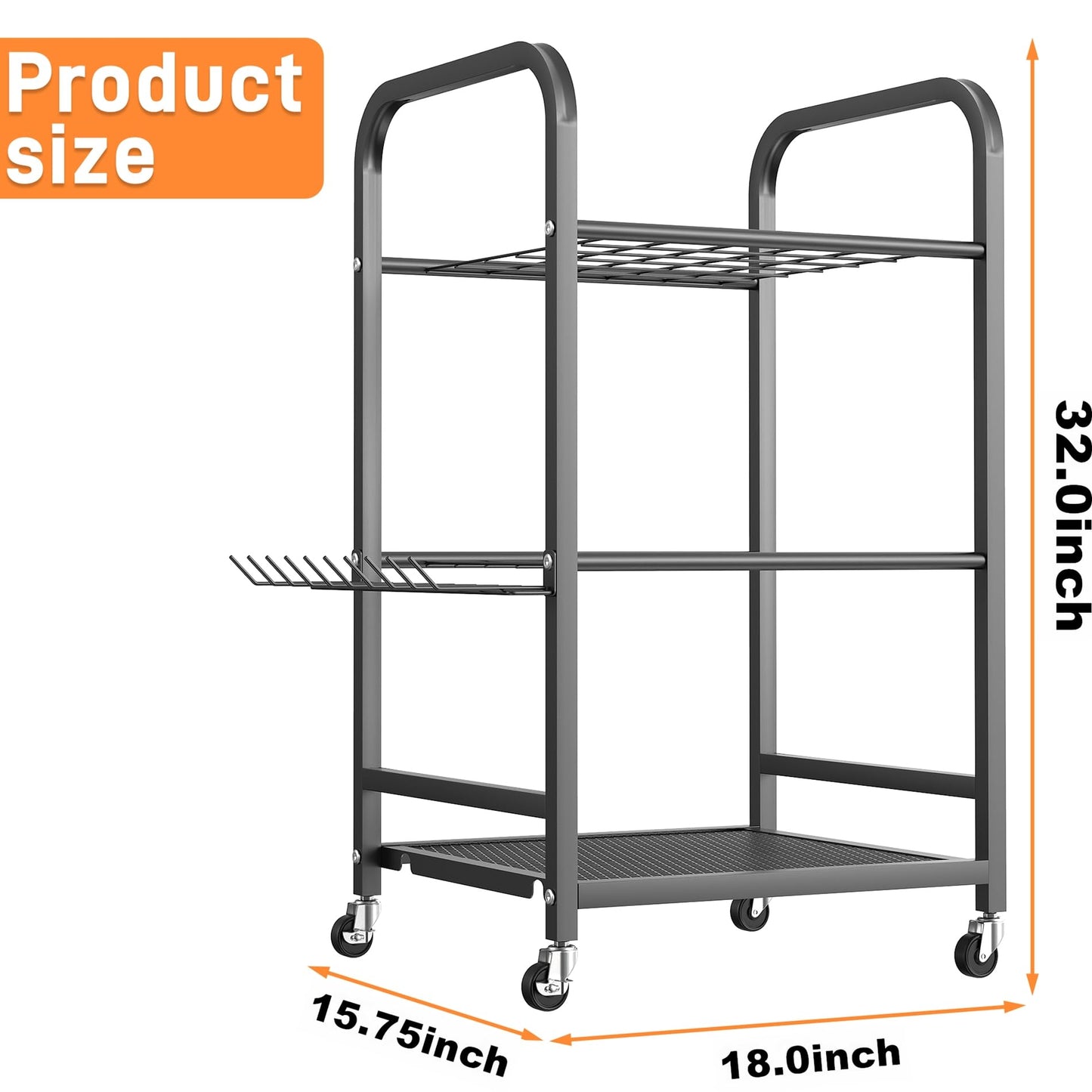 TORACK Garden Tool Organizer Stand with Wheels, Rakes Shovels Yard Tools Stand for Garage, Shed, Garden, Indoor/Outdoor Long-Handled Tools Cart