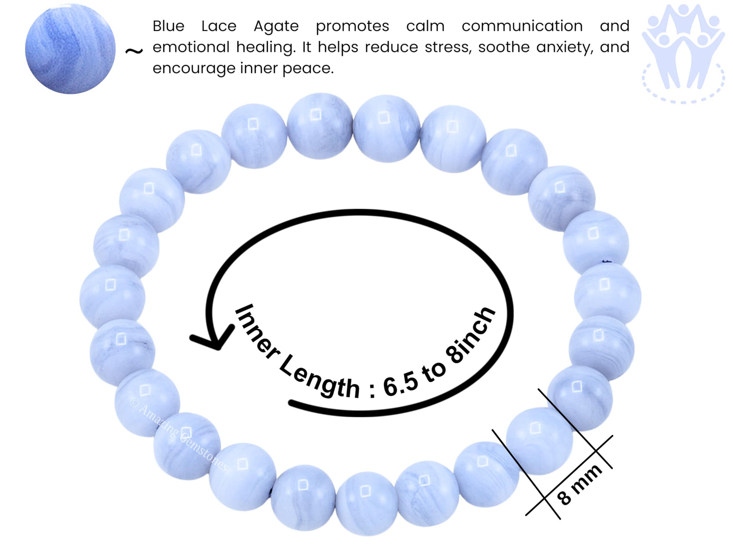 Amazing Gemstone Blue Lace Agate Bracelet for Women Men's Gifts - Protection Healing Crystal Bracelet - 8mm Gemstone Beaded Stretchable Bracelet Pulseras Para Hombres Mujer Stocking Stuffers Mothers Day Gift
