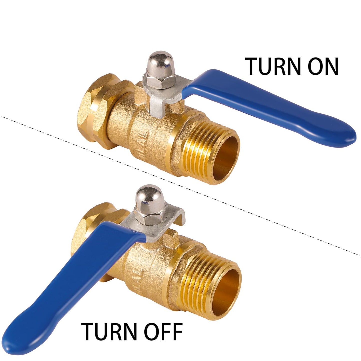 BILAL Heavy Duty Garden Hose Shut Off Valve with Long Handle, High Flow Hose Ball Valve 3/4" GHT Brass Water Valve Shutoff Tool with Rubber Washers, Garden Hose Connector Adapter Fittings (2 Pack)