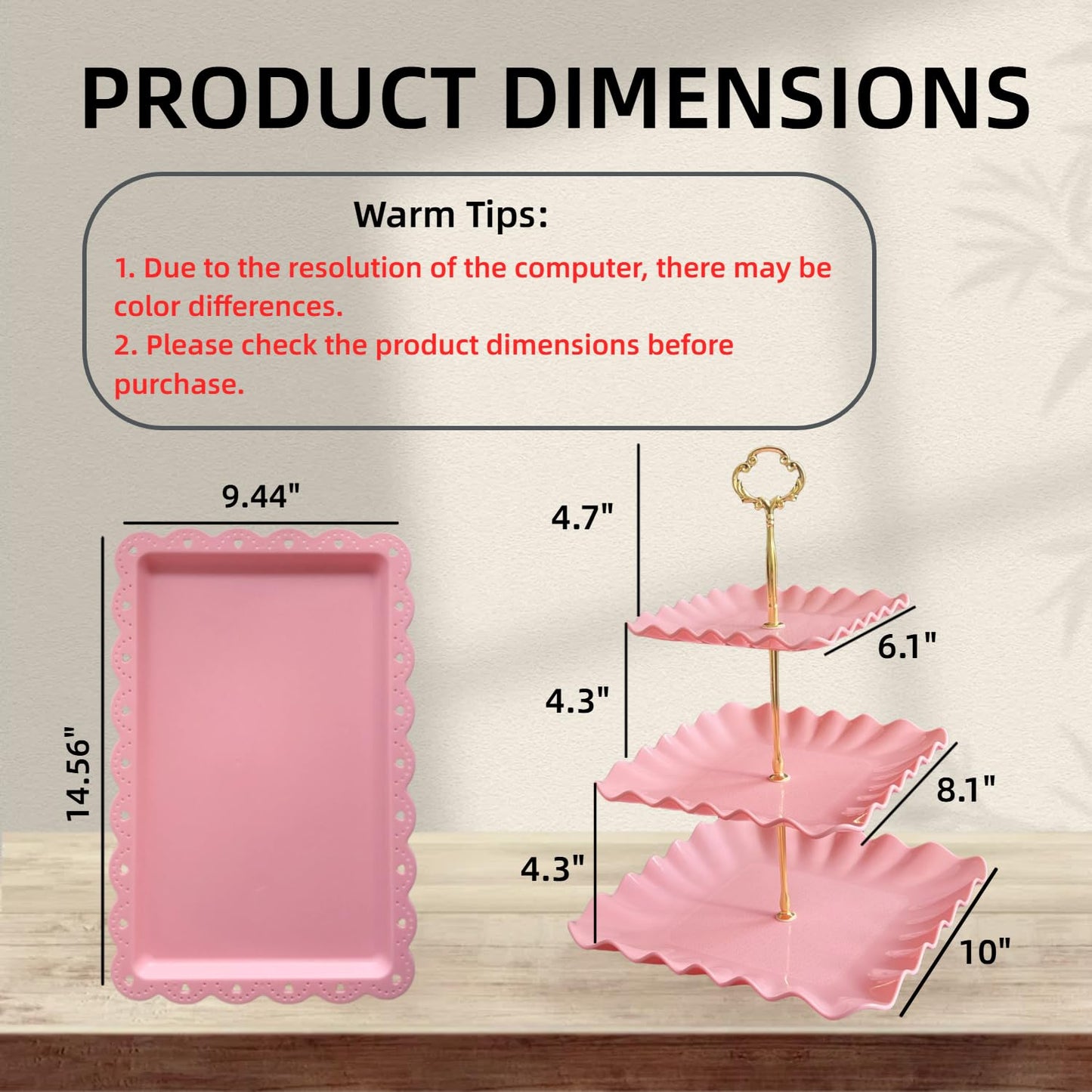 5 Pcs Cupcake Stand Set - Pink Plastic Dessert Table Display Set, 2x Pink Square 3 Tier Cupcake Display Stands Cookie Tray Rack Serving Tower & 3x 14 in Plastic Trays for Wedding Baby Shower Tea Party