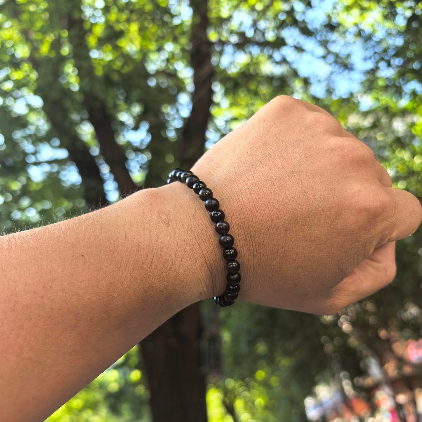 Crgwxzl Natural Stone Triple Protection Beaded Bracelet for Men Women Adjustable Black Tourmaline, Black Onyx and Hematite Handmade Lucky Bracelet Feng Shui Jewelry Gift