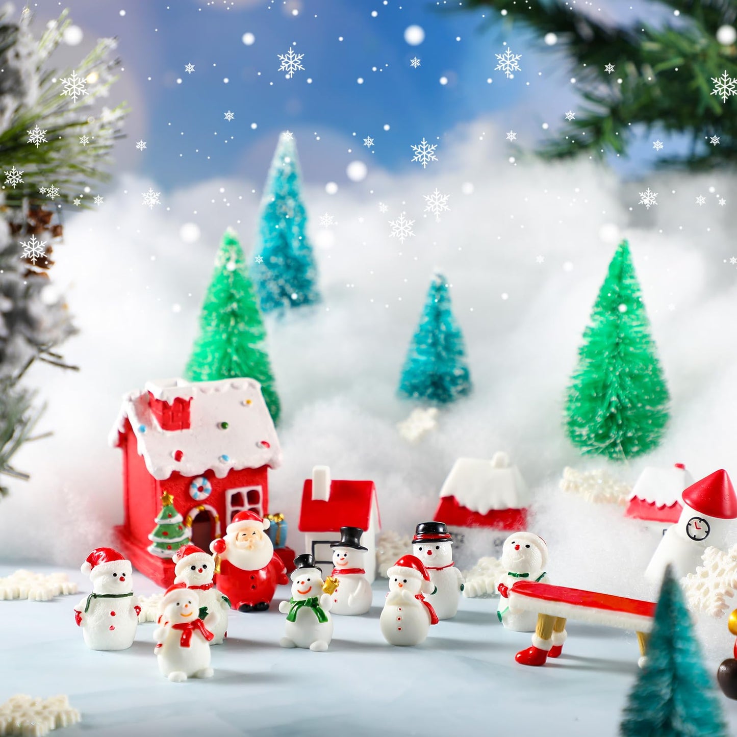 Wesiti 175 Pcs Christmas Miniature Figurines Mini Santa Resin Christmas Village House Set Micro Landscape Ornaments Snowman Elk Xmas Miniature Figurines for DIY Garden Accessories Dollhouse Decoration