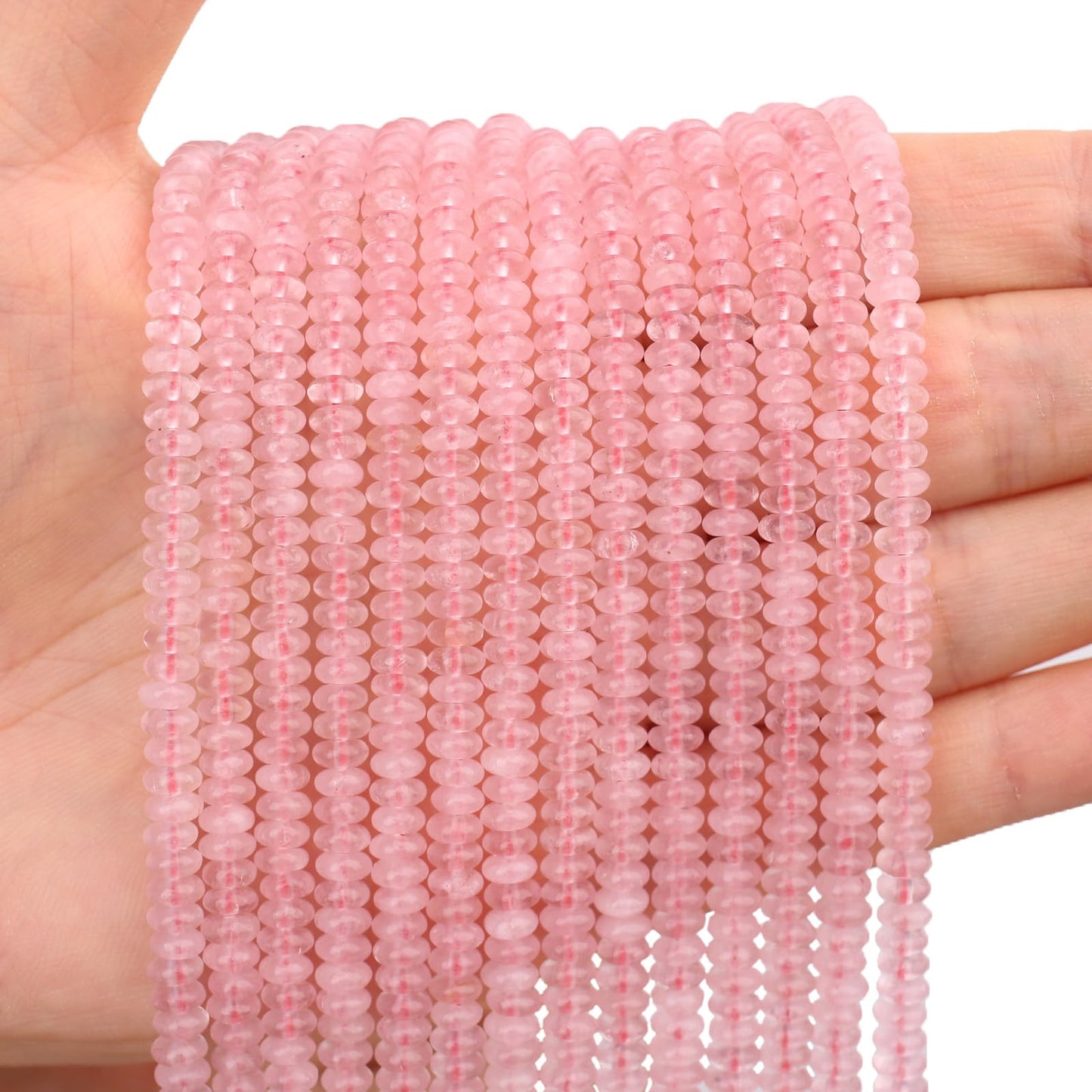 BONNY BOXX 1 Strand (150PCs) Natural 2 * 4mm Pink Quartz Rondelle Beads, Natural Abacus Disk Stone Beads Loose Spacer Gemstone for DIY Bracelet Necklace Jewelry Making
