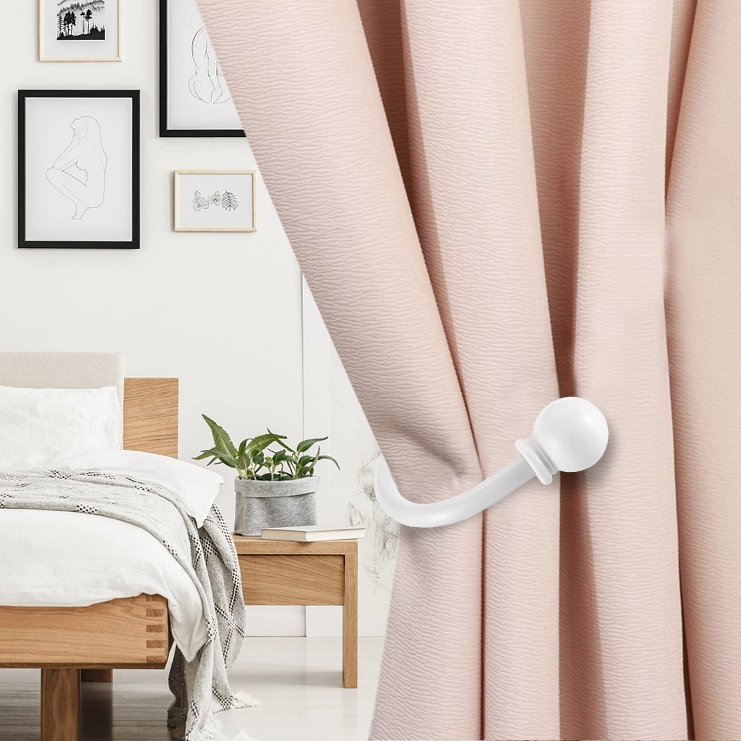 Sumnacon Set of 2 Decorative Curtain Holdbacks, Wall Mounted Aluminum Alloy Window Drapery Tiebacks for Bedroom, Livingroom Office Come with Screws, White