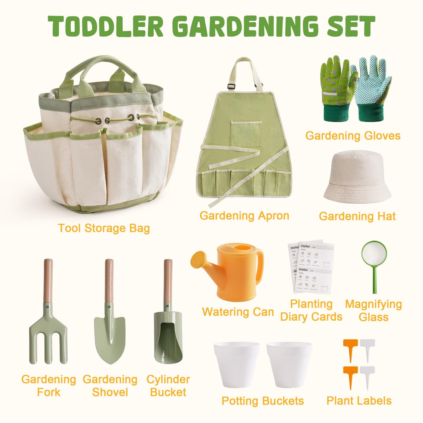ROBOTIME Kids Gardening Tools, 17 PCS Toddler Gardening Set, Children's Gardening Tools, Metal Kids Gardening Set All in One Kit, Gardening Tools for Kids Outdoor Toys Gift for Boys and Girls
