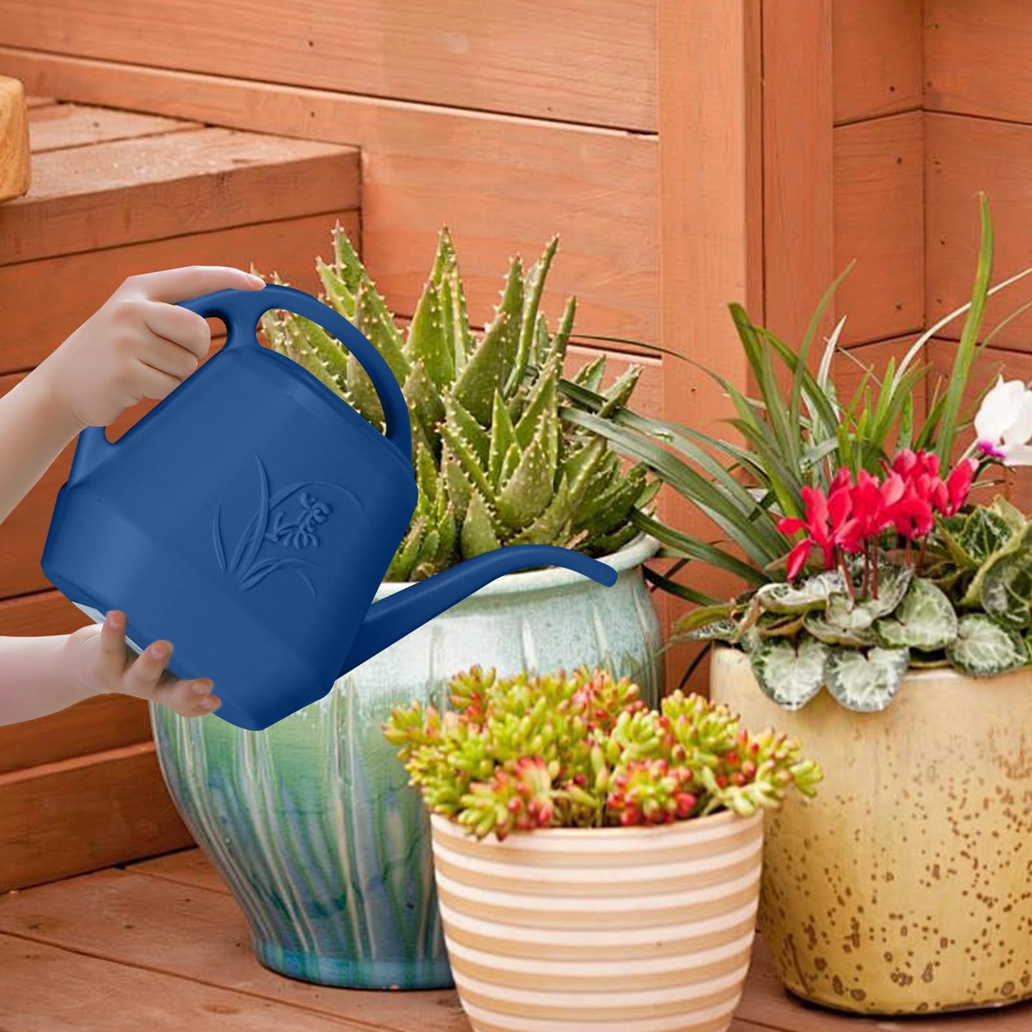 VKPLITE Plastic Watering Can - for Indoor and Outdoor Home Garden Plants - with Long Spout - Blue - 1/2 Gallon