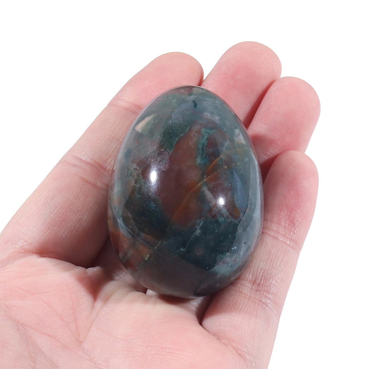 favoramulet Polished Stone Egg for Easter Day, Palm/Pocket/Worry Enegry Healing Crystal Display Sphere Figurine Fengshui, Ocean Jasper 1.8" x 1.3"