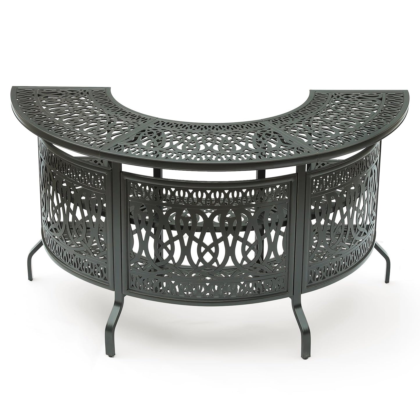 VIVIJASON 75" Large Outdoor Half Moon Bar Table, Heavy-Duty Cast Aluminum Patio Bar Unit with 2-Tier Storage Shelves, All-Weather Garden & Poolside Entertainment Station, Dark Bronze