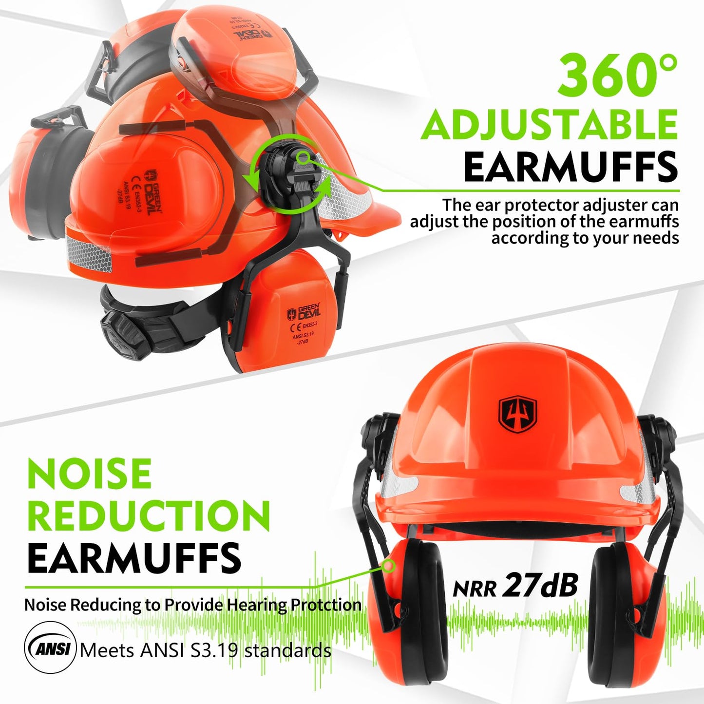 GREEN DEVIL Chainsaw Safety Protective Helmet Forestry Helmet with Build-in Visor Mesh Face Shield Ear Muffs 4 in 1 Ideal for Arborist Tree Work DIY Outdoor Logging Hard hat
