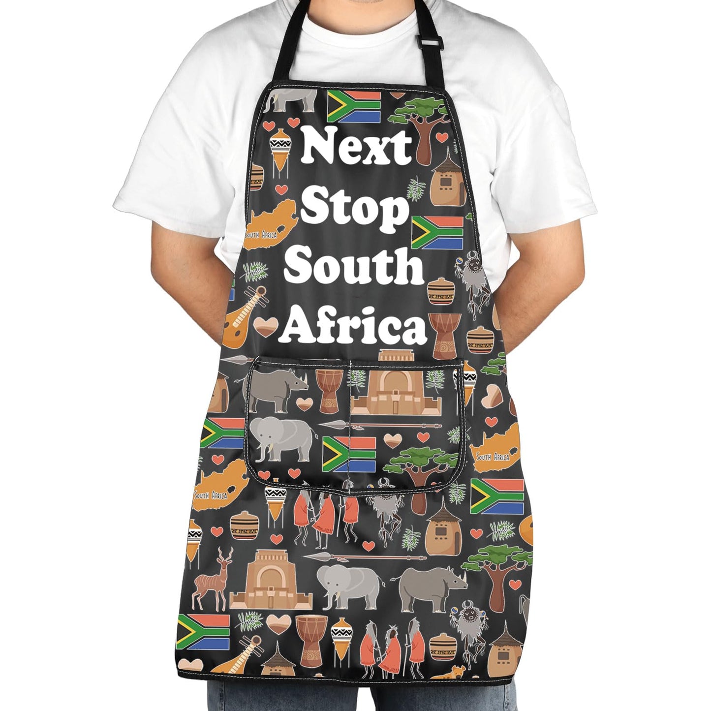 JXGZSO South Africa Symbols Gift Next Stop South Africa Apron With Pockets South Africa Trip Gift Chef Cooking Apron