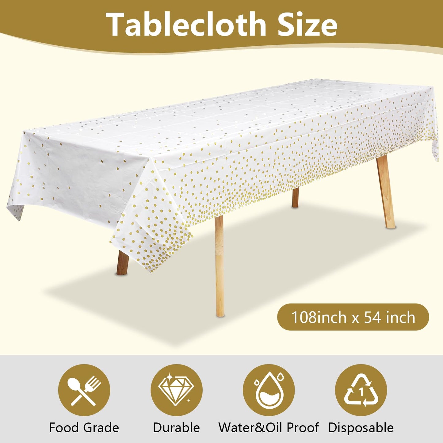 hapray 201 PCS Disposable Paper Plates Gold Party Supplies, Golden Polka Dots Birthday and Baptism Decorations, include Plates and Cups, Napkins, Plastic Tablecloth for Baby Shower Wedding Christmas